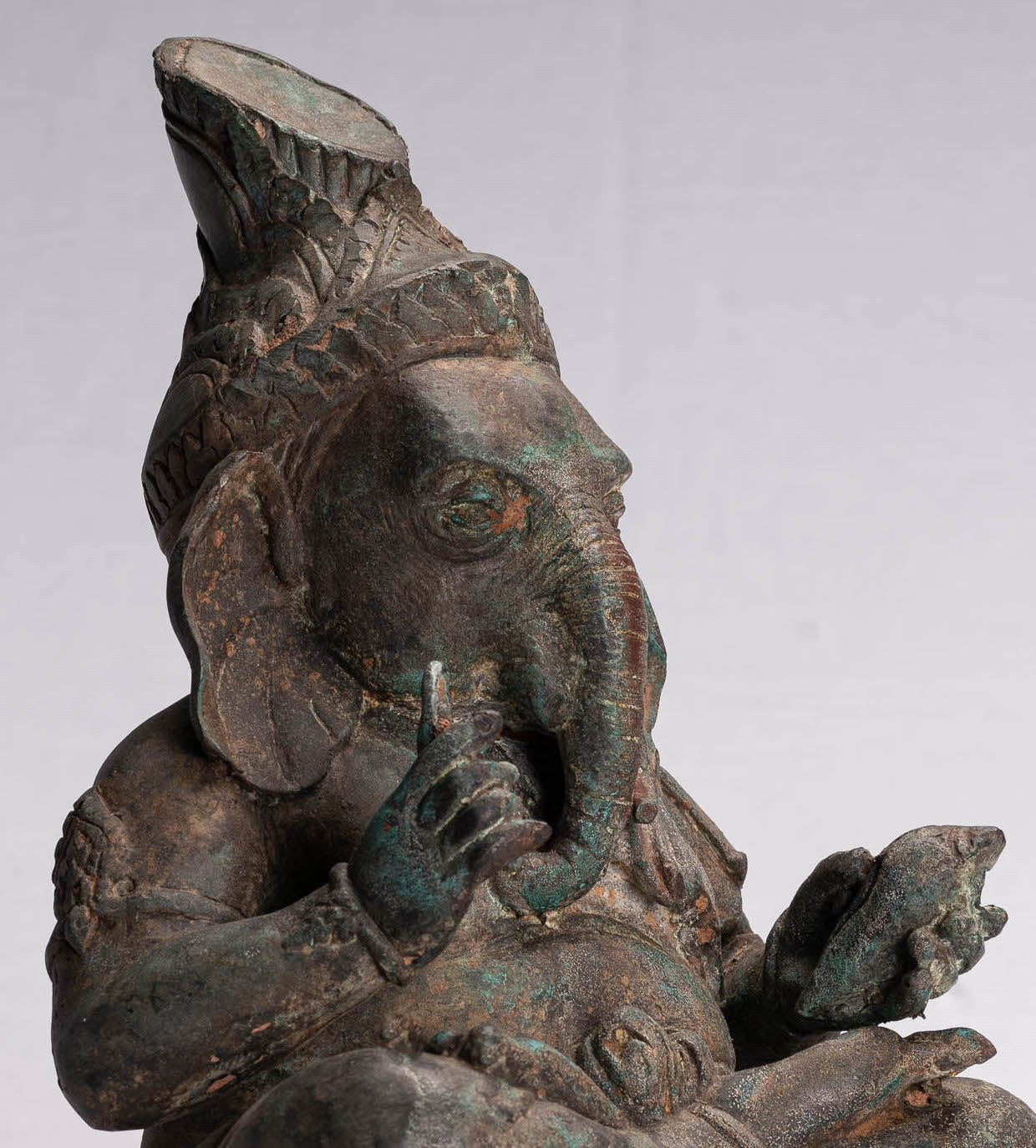 Ganesha Statue-Antike Thai Style Bronze Seated Ganesh Statue-31cm/12 "