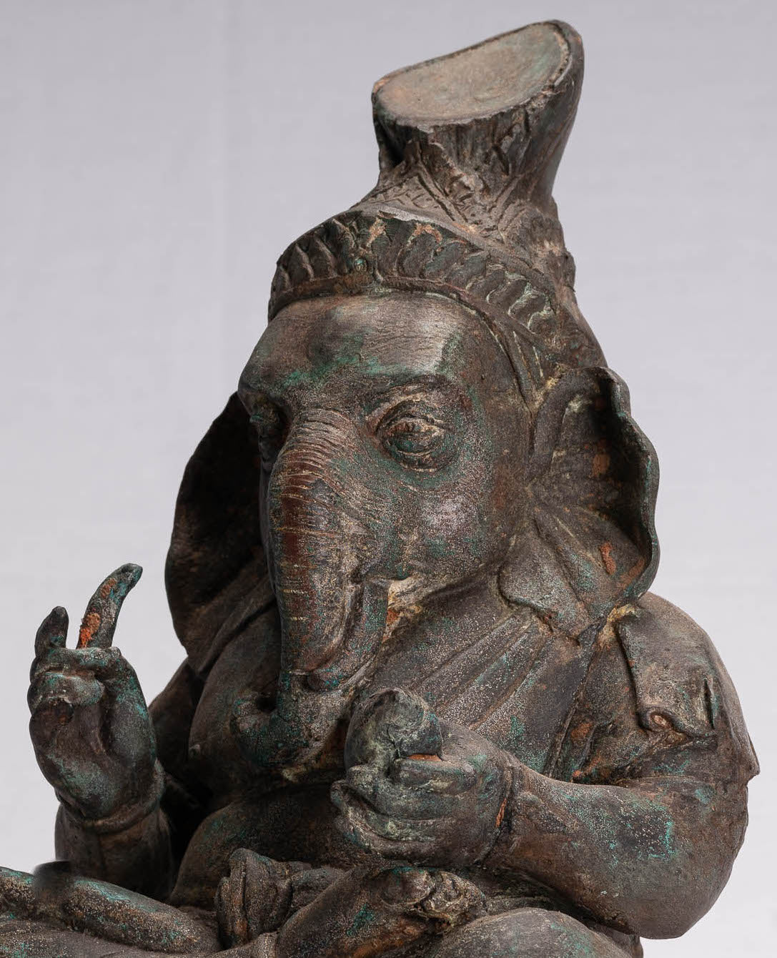Ganesha Statue-Antike Thai Style Bronze Seated Ganesh Statue-31cm/12 "