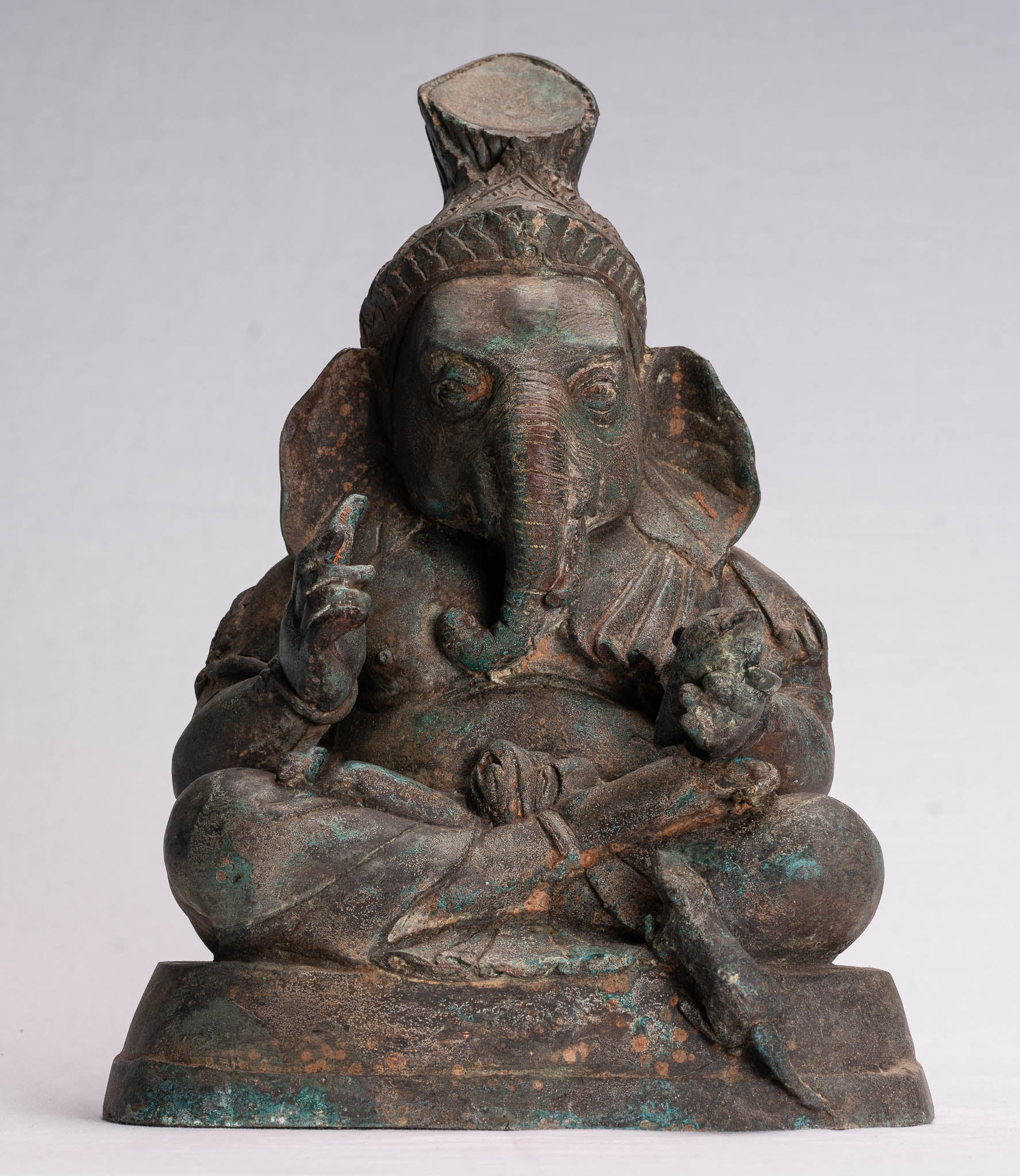 Ganesha Statue-Antike Thai Style Bronze Seated Ganesh Statue-31cm/12 "