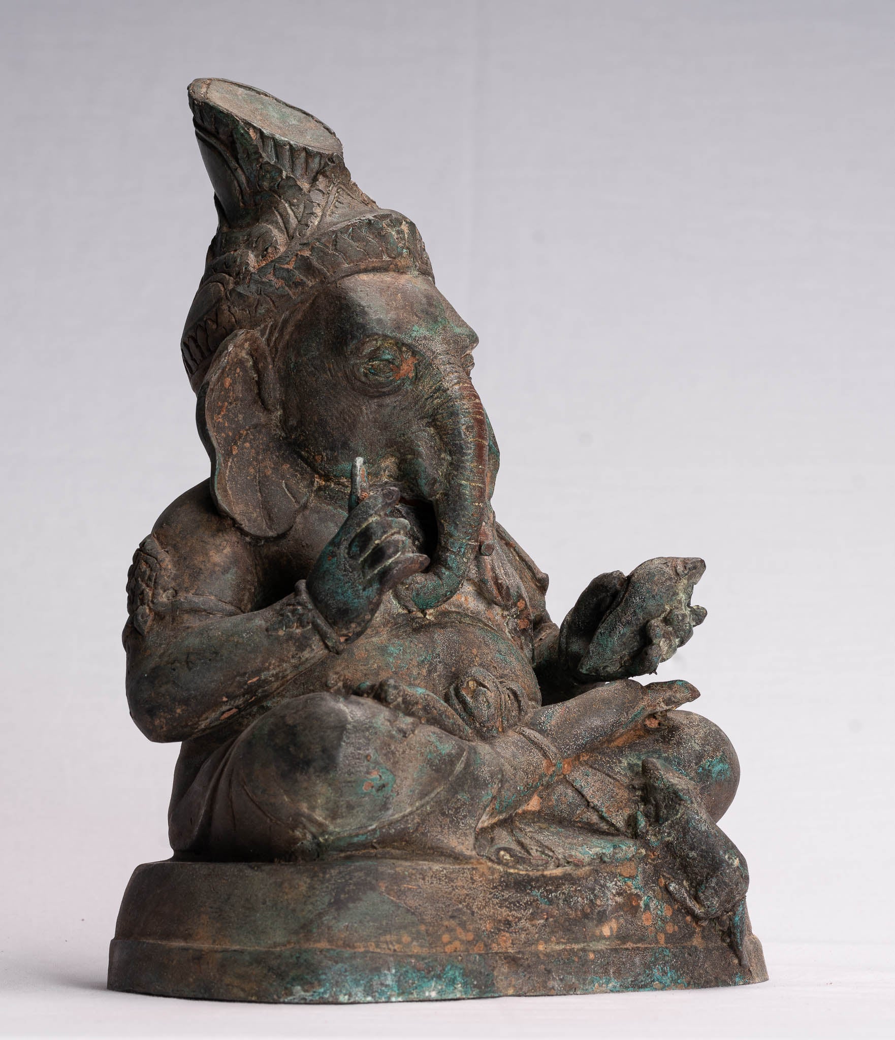 Ganesha Statue-Antike Thai Style Bronze Seated Ganesh Statue-31cm/12 "