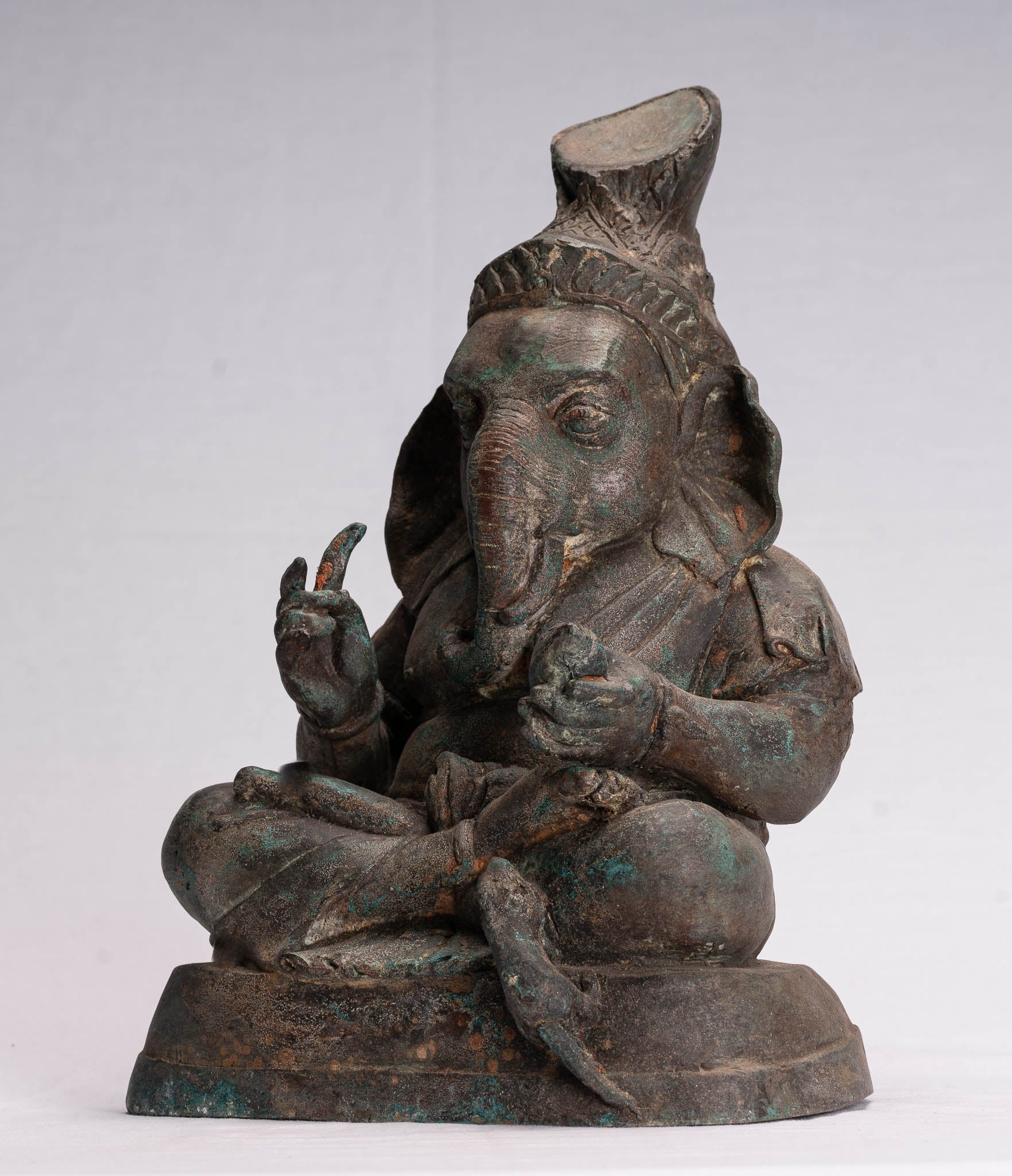 Ganesha Statue-Antike Thai Style Bronze Seated Ganesh Statue-31cm/12 "