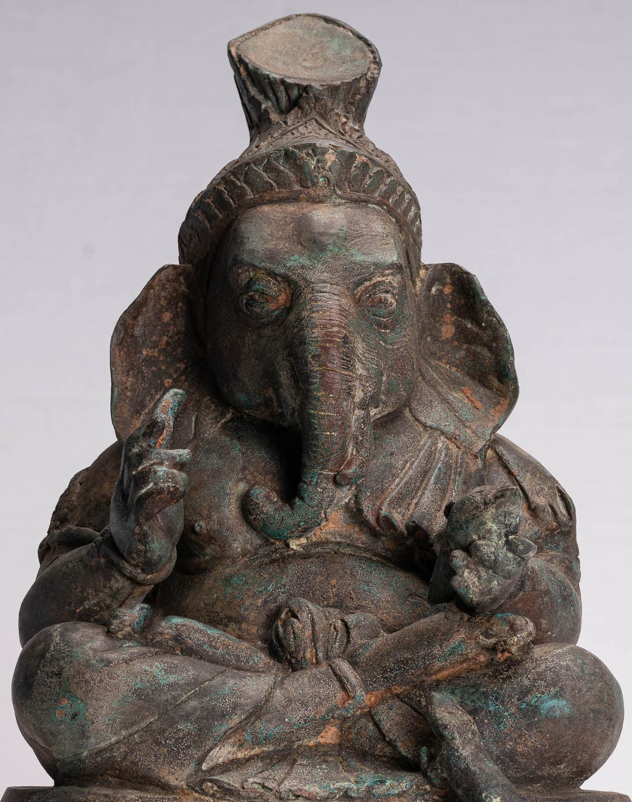Ganesha Statue-Antike Thai Style Bronze Seated Ganesh Statue-31cm/12 "