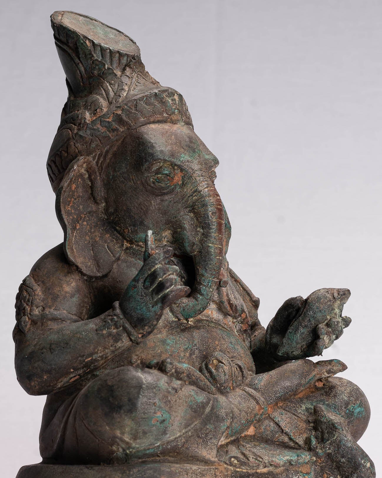 Ganesha Statue-Antike Thai Style Bronze Seated Ganesh Statue-31cm/12 "