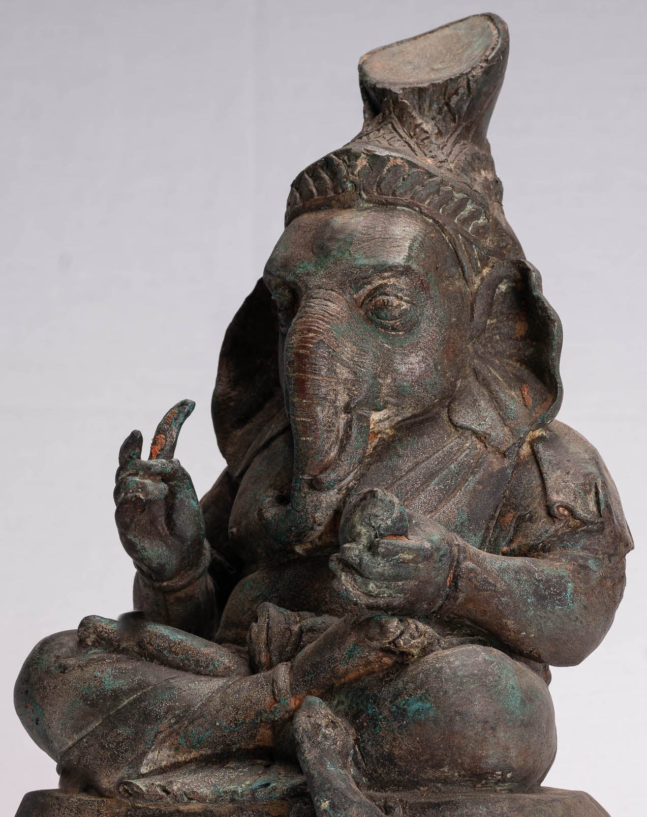 Ganesha Statue-Antike Thai Style Bronze Seated Ganesh Statue-31cm/12 "