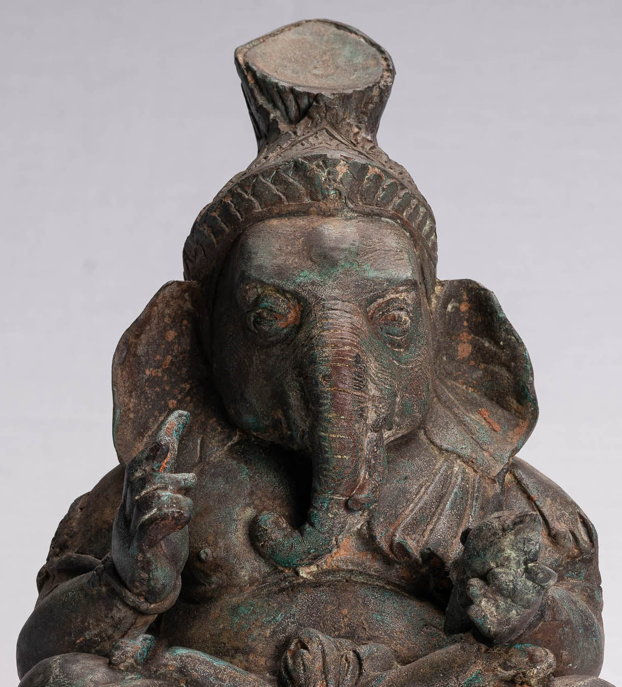 Ganesha Statue-Antike Thai Style Bronze Seated Ganesh Statue-31cm/12 "