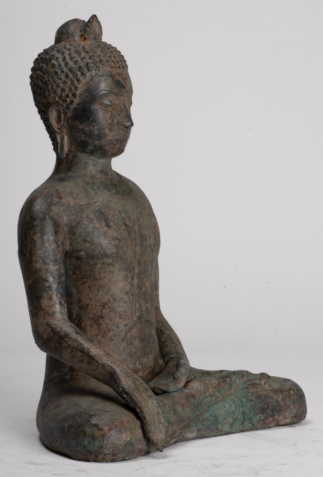 Buddha Statue - Antique Sri Lanka Style Bronze Seated Enlightenment Buddha Statue - 27cm/11"