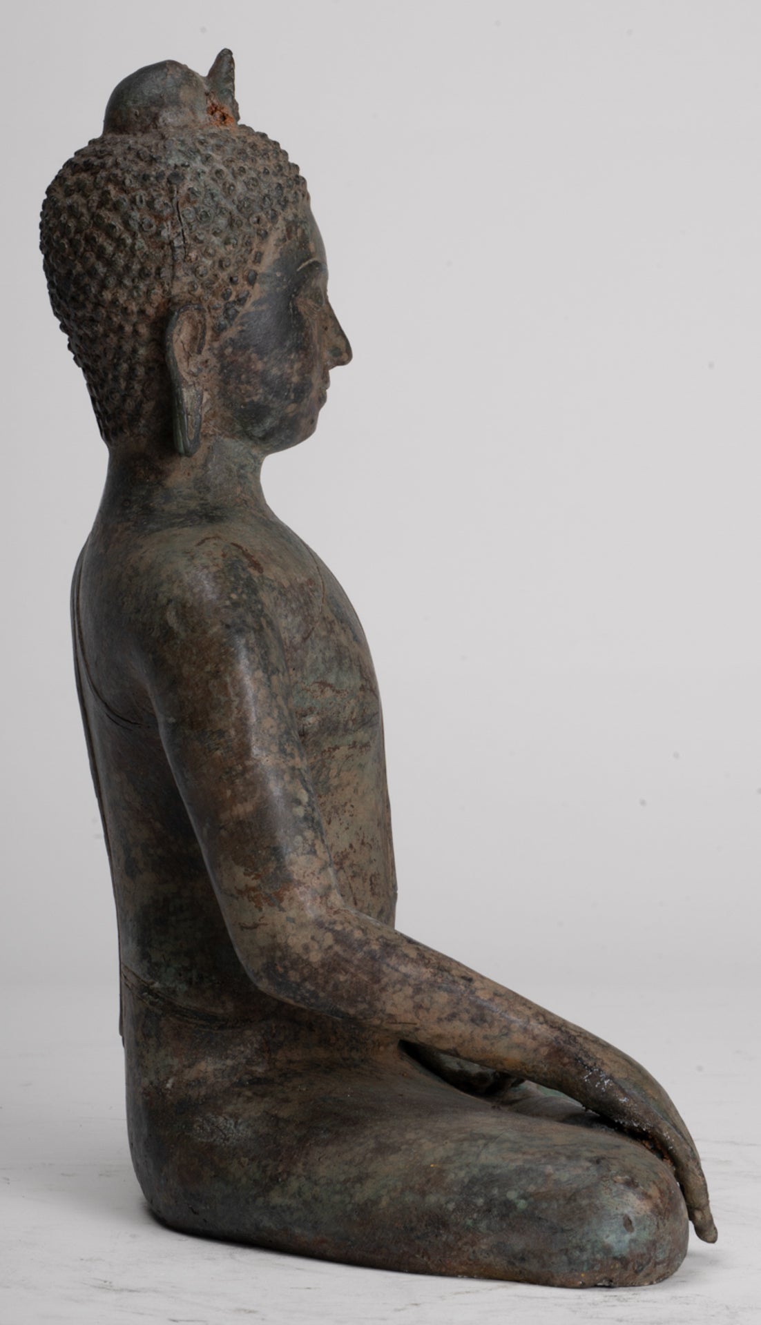 Buddha Statue - Antique Sri Lanka Style Bronze Seated Enlightenment Buddha Statue - 27cm/11"