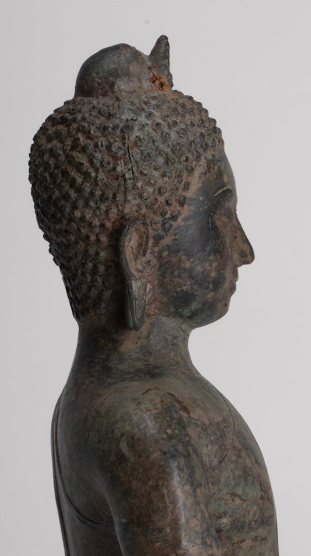 Buddha Statue - Antique Sri Lanka Style Bronze Seated Enlightenment Buddha Statue - 27cm/11"