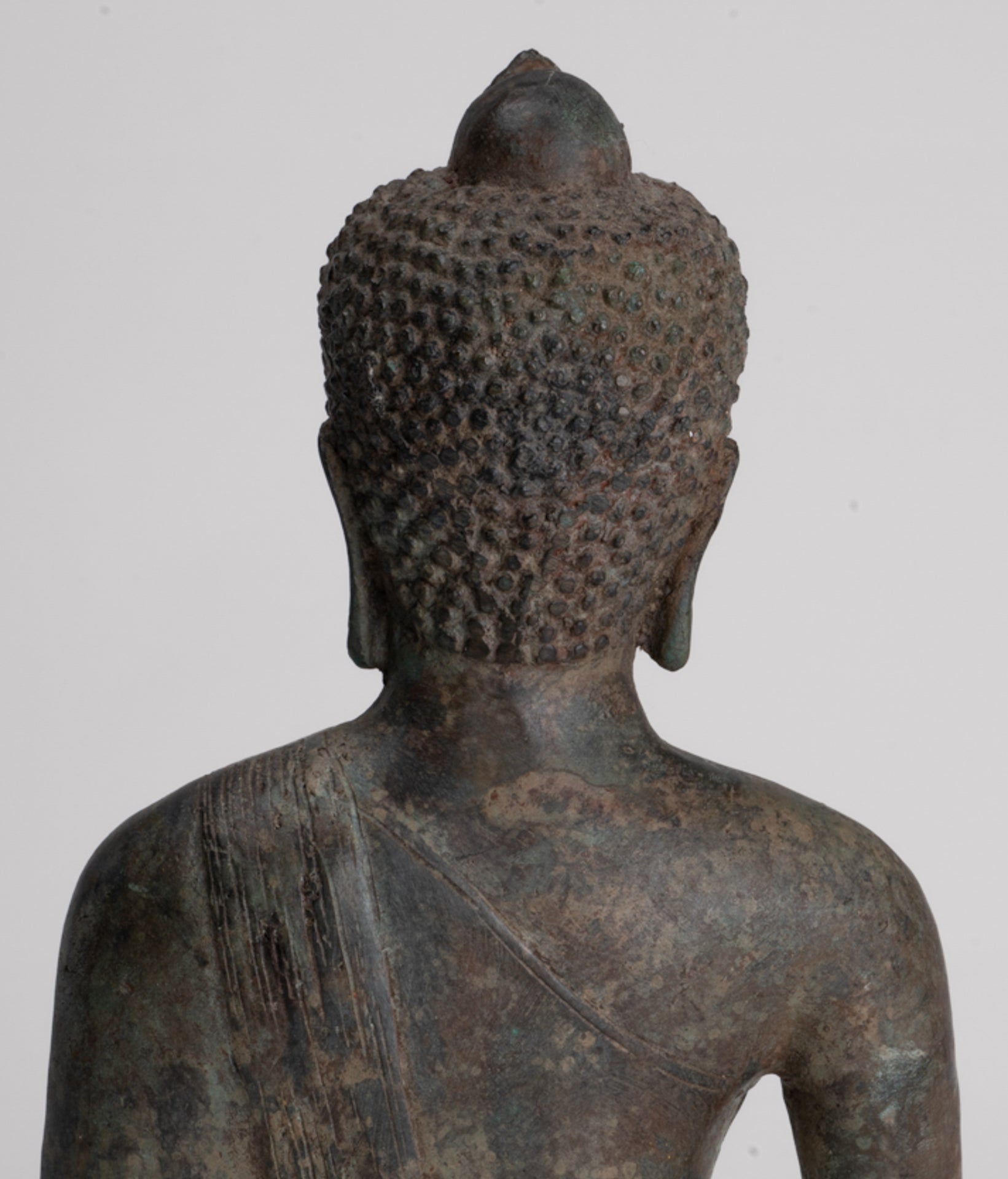 Buddha Statue - Antique Sri Lanka Style Bronze Seated Enlightenment Buddha Statue - 27cm/11"