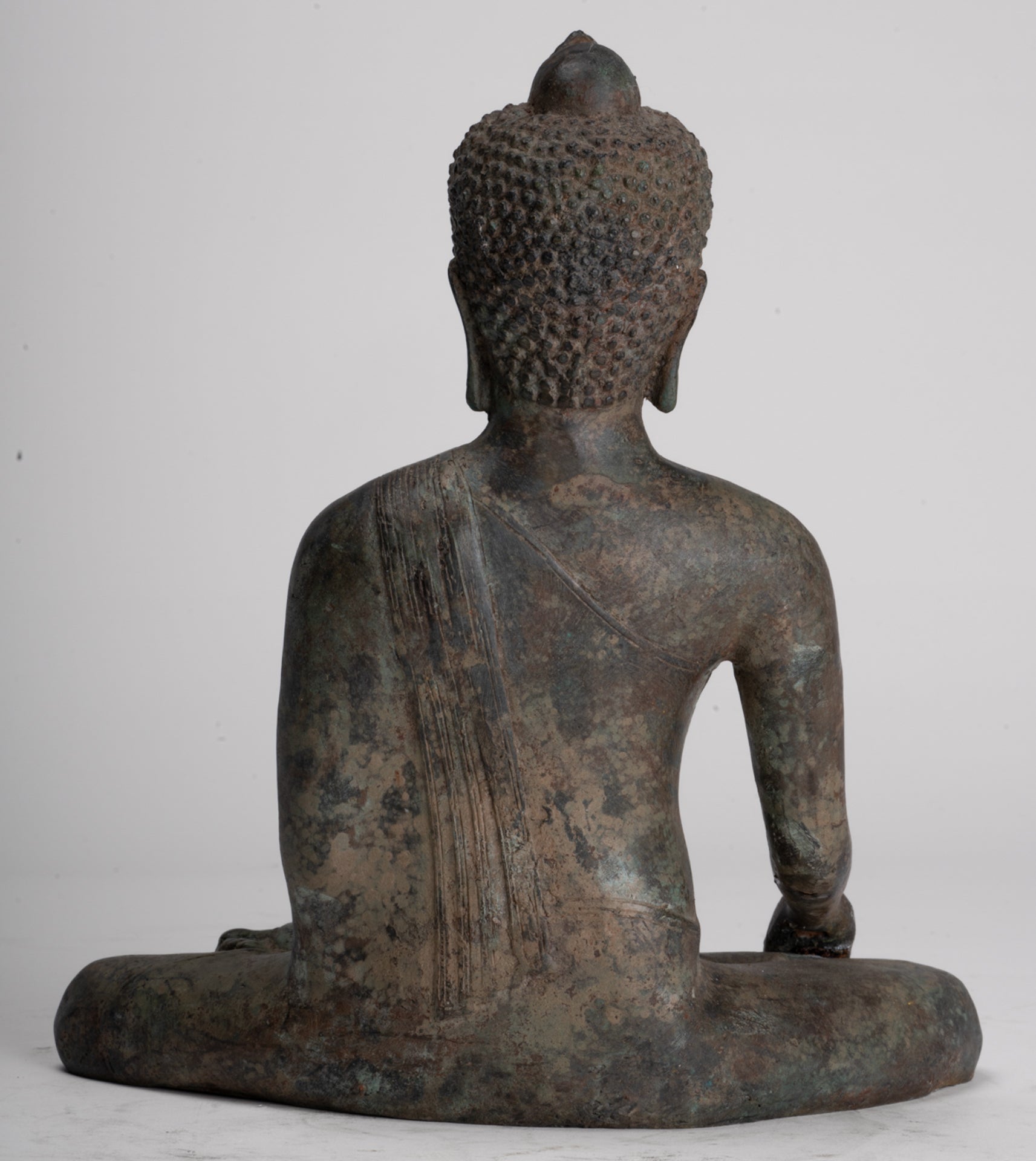 Buddha Statue - Antique Sri Lanka Style Bronze Seated Enlightenment Buddha Statue - 27cm/11"