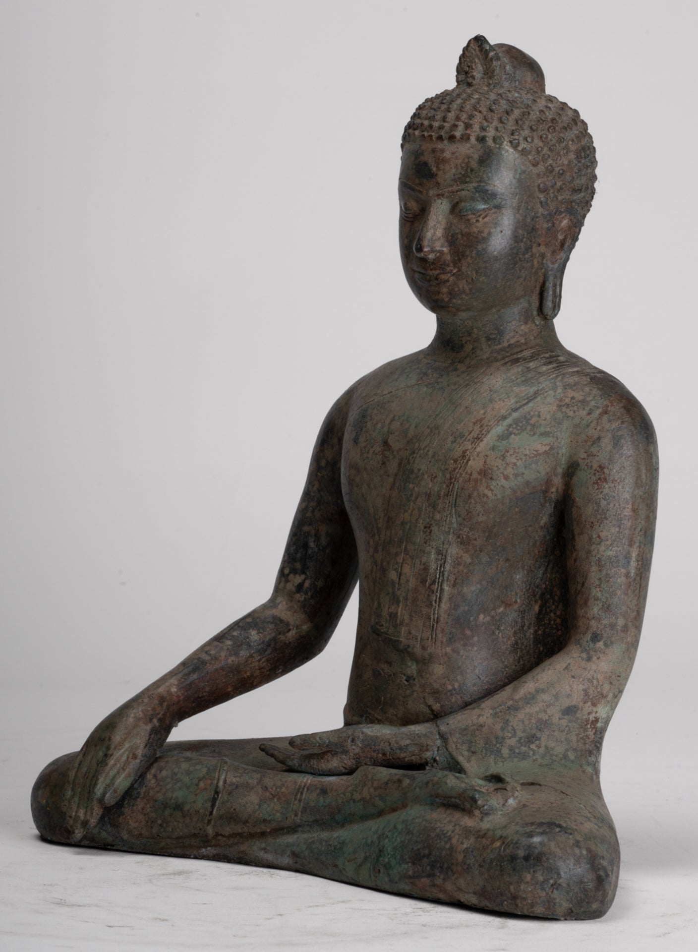 Buddha Statue - Antique Sri Lanka Style Bronze Seated Enlightenment Buddha Statue - 27cm/11"