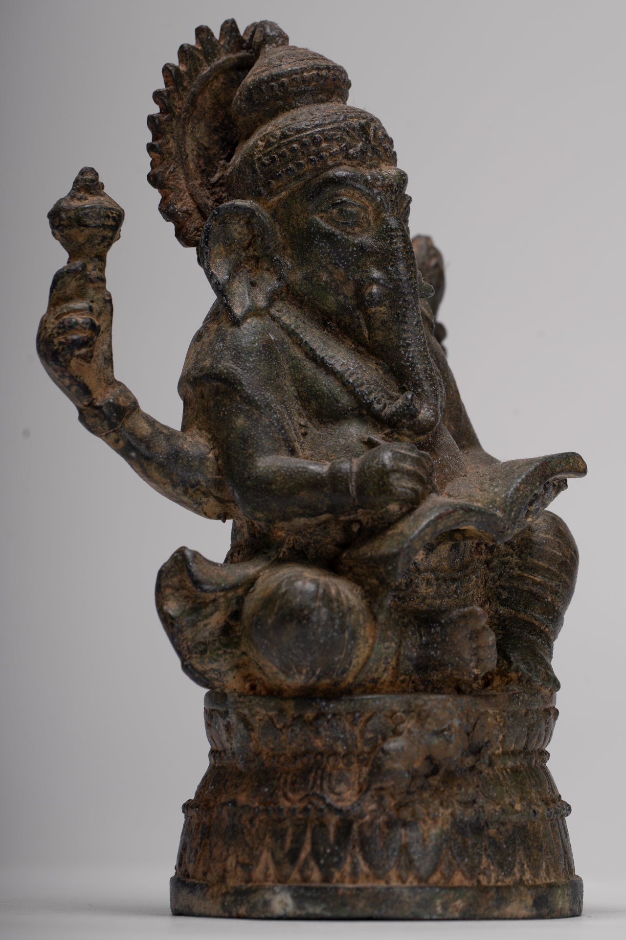 Ganesha Statue - Antique Thai Style Seated Bronze Ganesh Statue - 16cm/6"