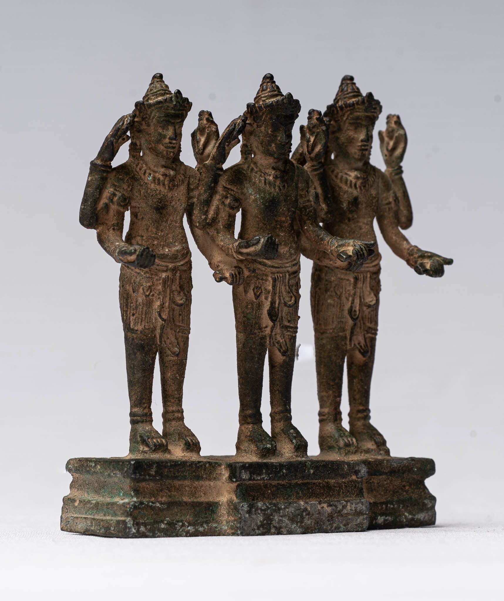 Vishnu Statue - Antique Khmer Style Standing Bronze Angkor Wat Vishnu Statue Triptych- 9.5cm/4"
