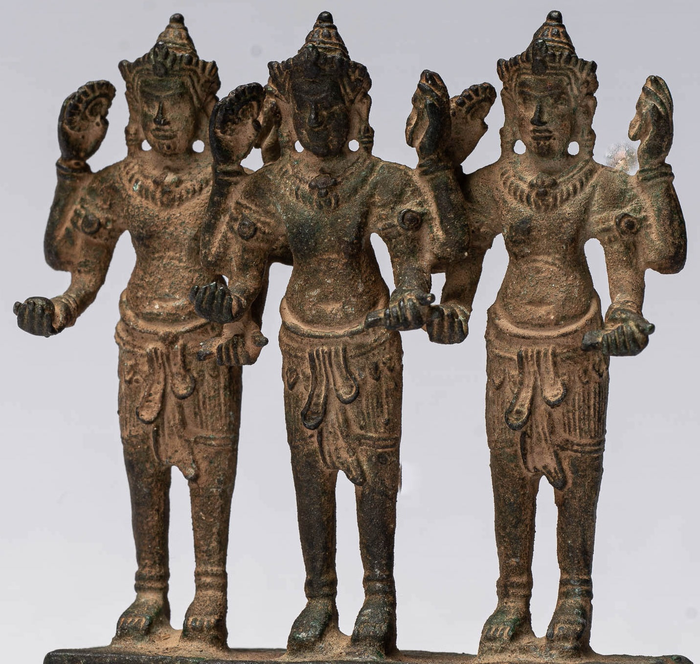 Vishnu Statue - Antique Khmer Style Standing Bronze Angkor Wat Vishnu Statue Triptych- 9.5cm/4"