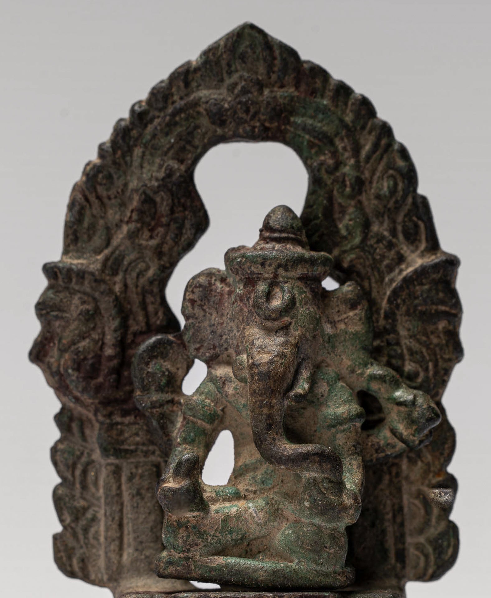 Ganesha Statue - Antique Thai Style Enthroned Bronze Seated Ganesha Statue - 6.5cm/3"