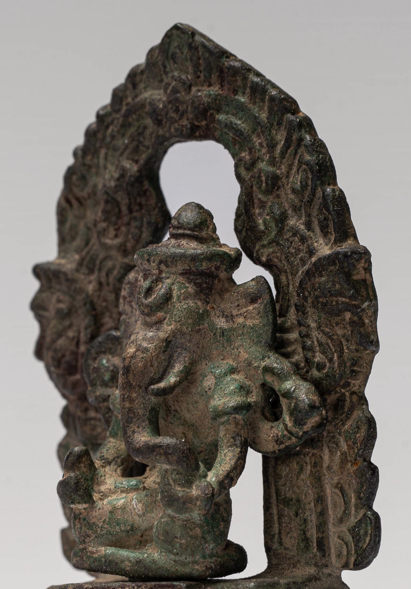 Ganesha Statue - Antique Thai Style Enthroned Bronze Seated Ganesha Statue - 6.5cm/3"