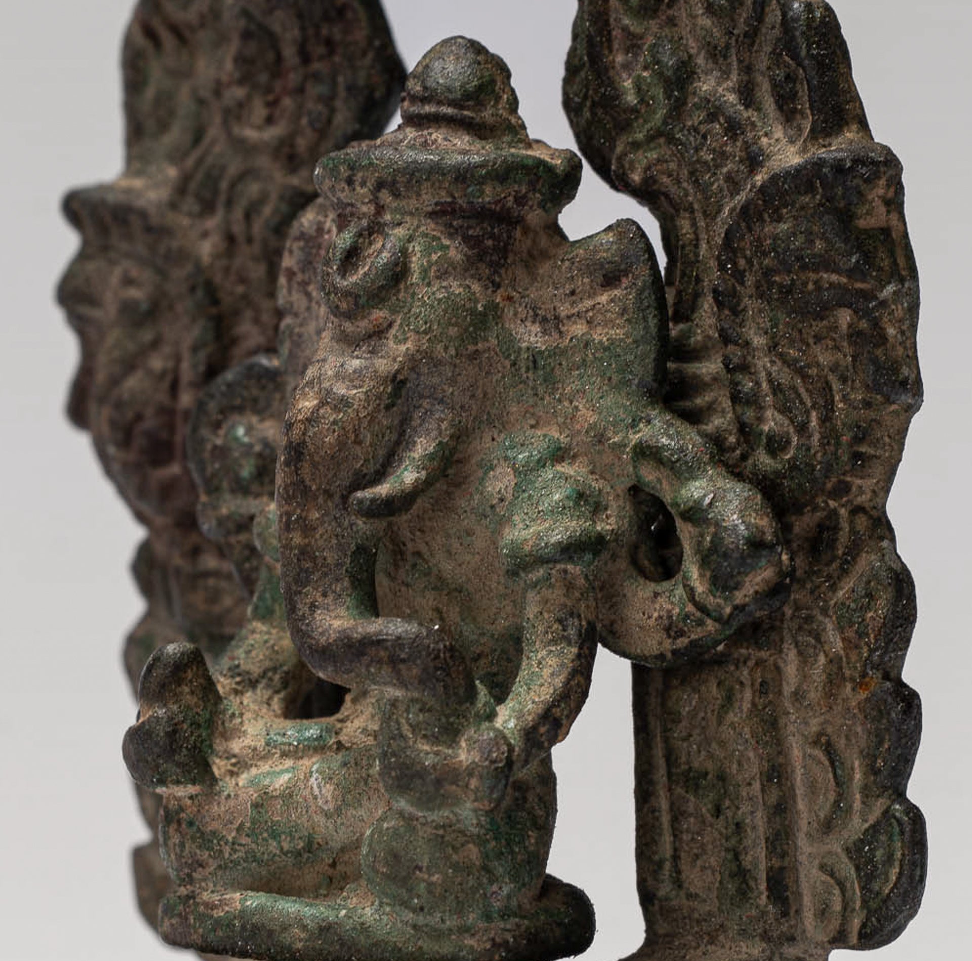 Ganesha Statue - Antique Thai Style Enthroned Bronze Seated Ganesha Statue - 6.5cm/3"