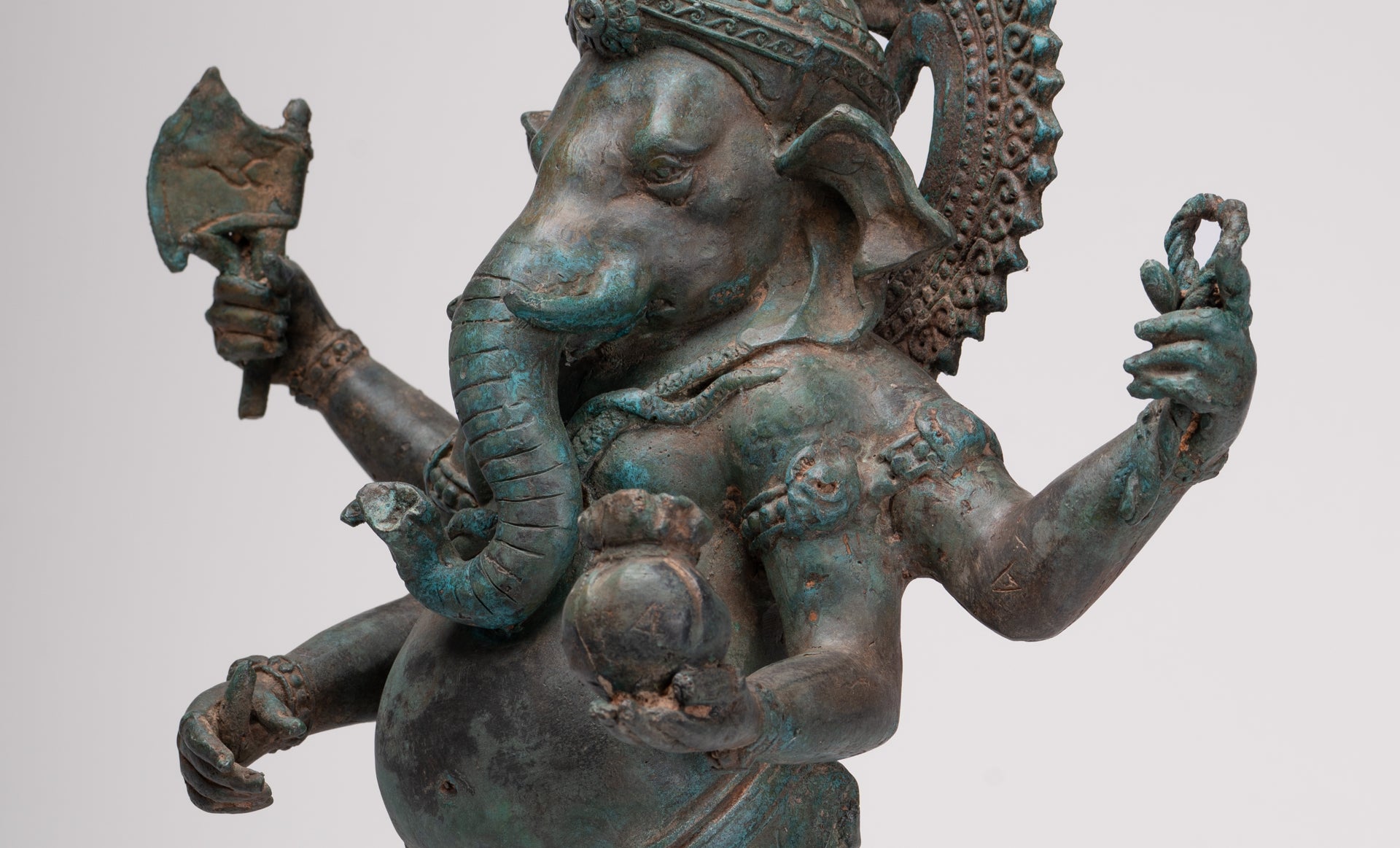 Ganesha Statue - Antique Thai Style Bronze Standing 4-Arm Ganesha Statue - 42cm/17"
