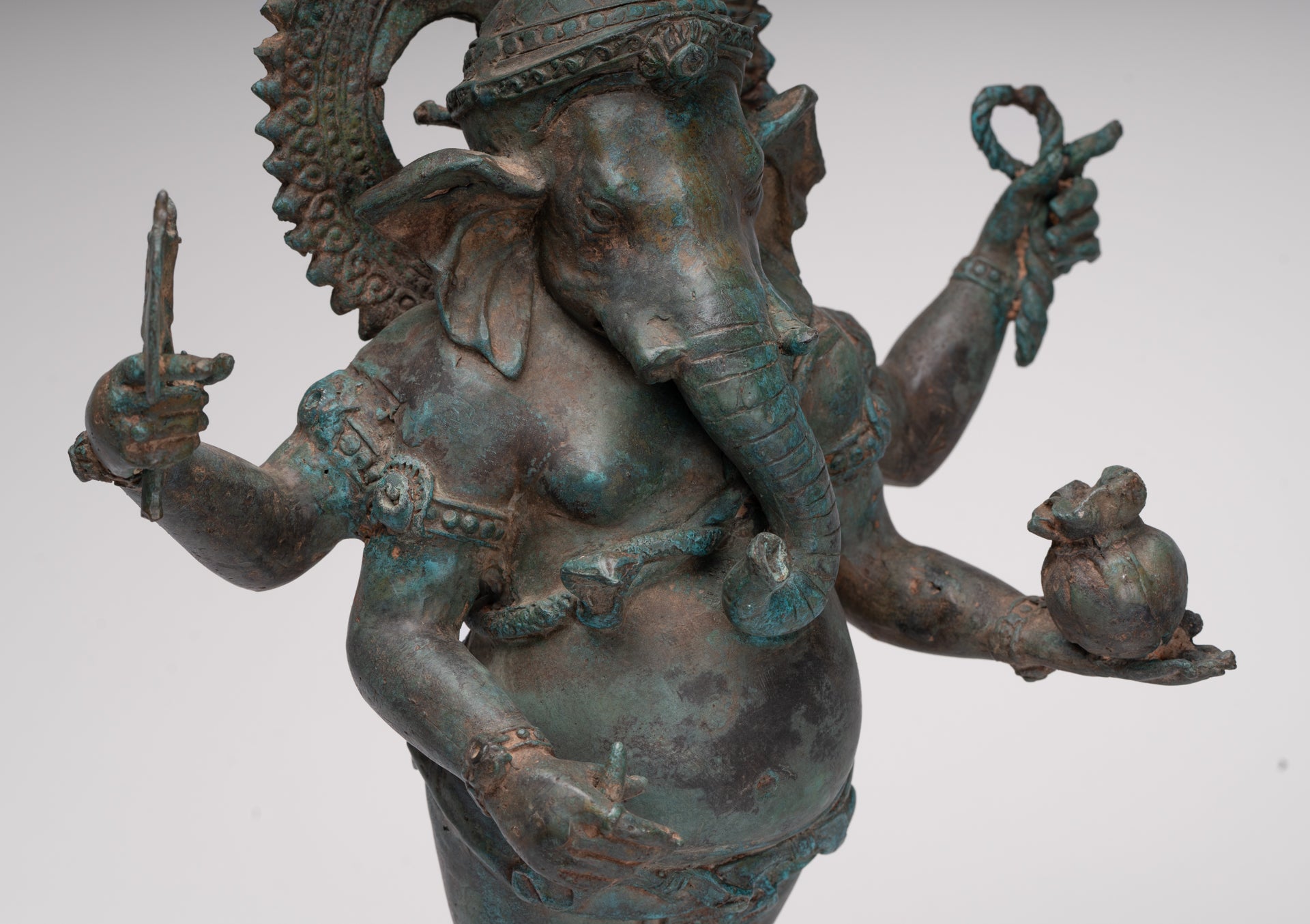 Ganesha Statue - Antique Thai Style Bronze Standing 4-Arm Ganesha Statue - 42cm/17"