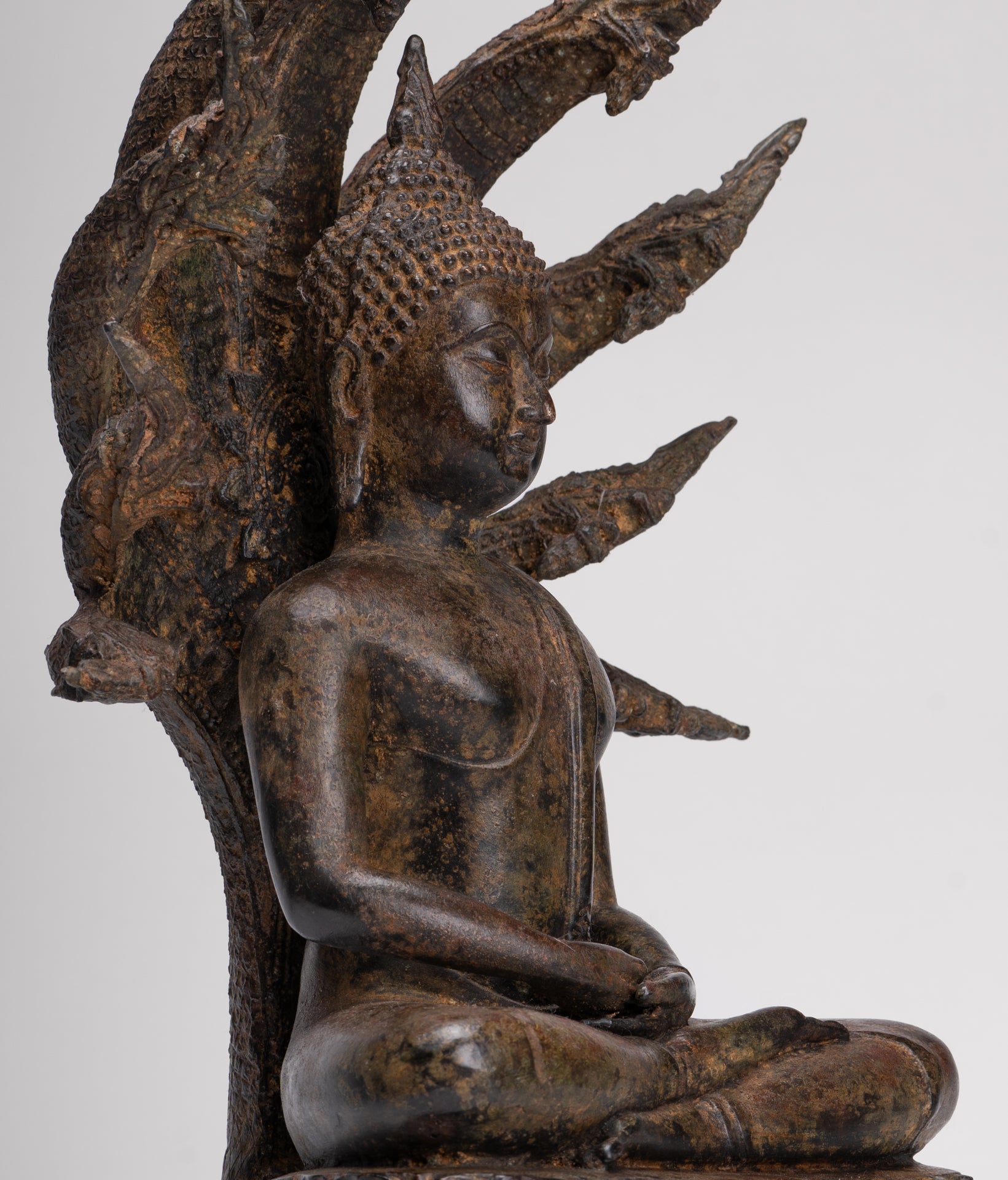 Buddha Statue - Antique Thai Style Seated Bronze Naga Meditation Buddha - 53cm/21"
