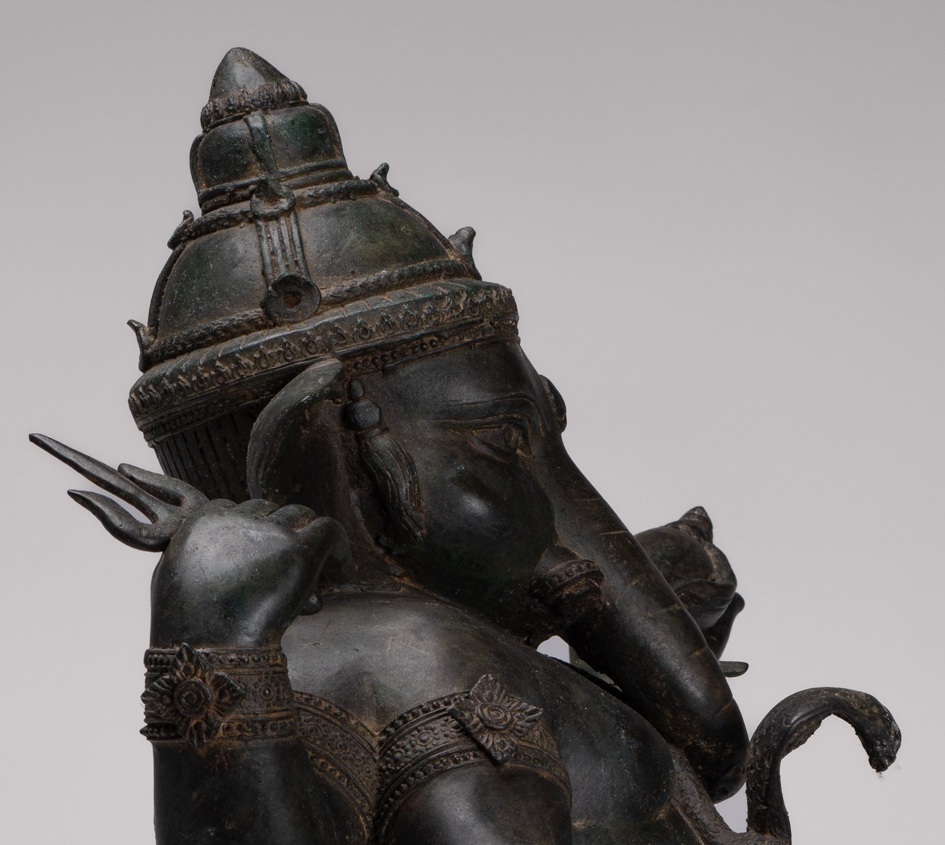 Ganesha Statue - Antique Thai Style Bronze Seated 4-Arm Ganesha Statue - 55cm/22"