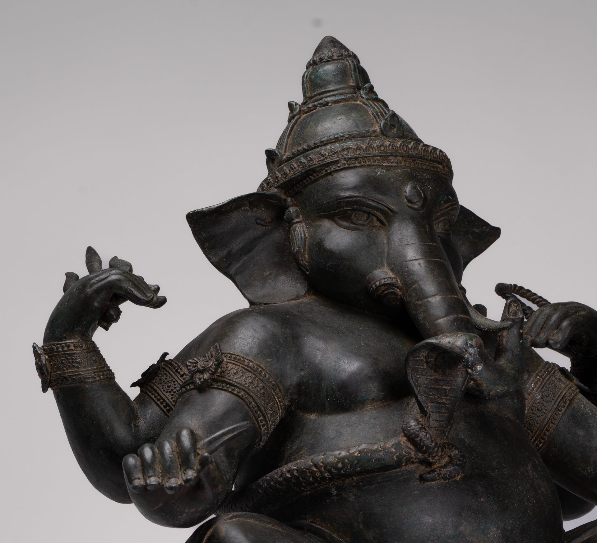 Ganesha Statue - Antique Thai Style Bronze Seated 4-Arm Ganesha Statue - 55cm/22"