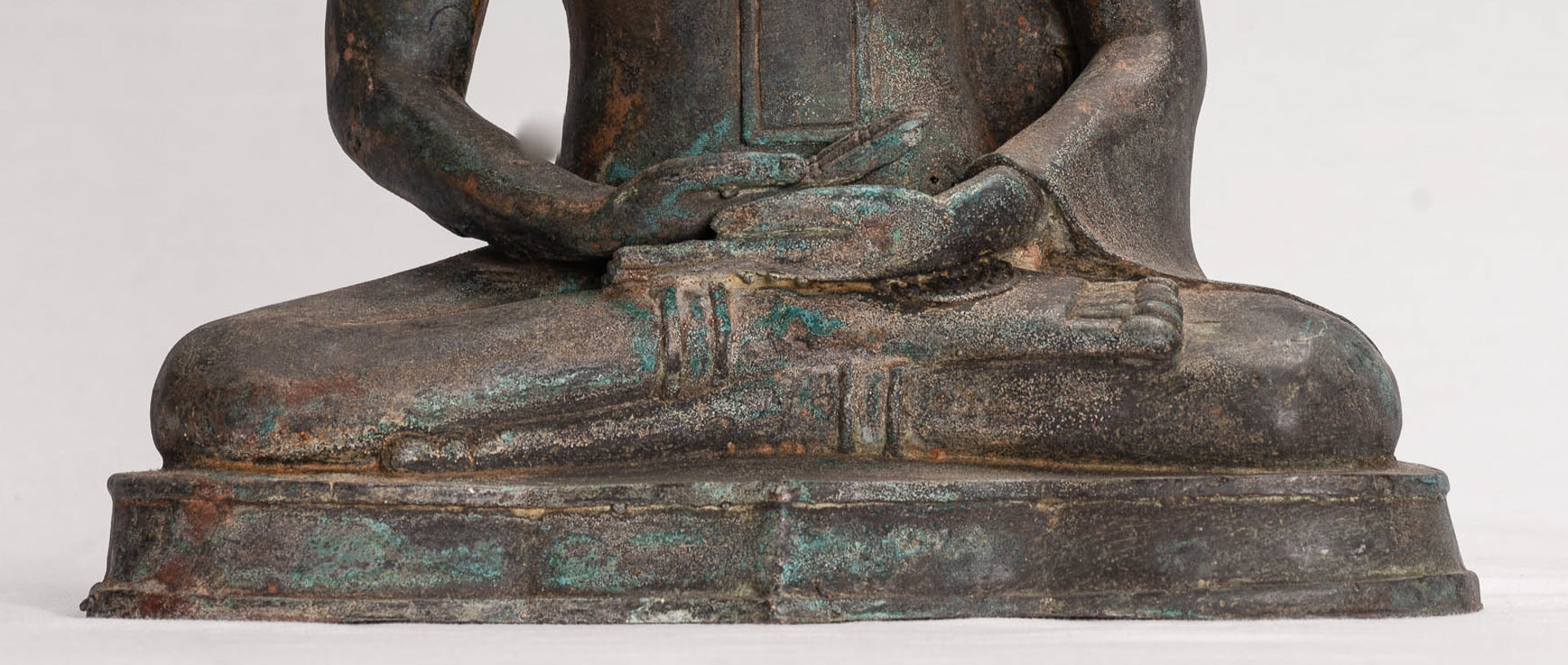 Buddha Statue - Antique Thai Style Seated Bronze Dvaravati Meditation Buddha Statue - 29cm/12"