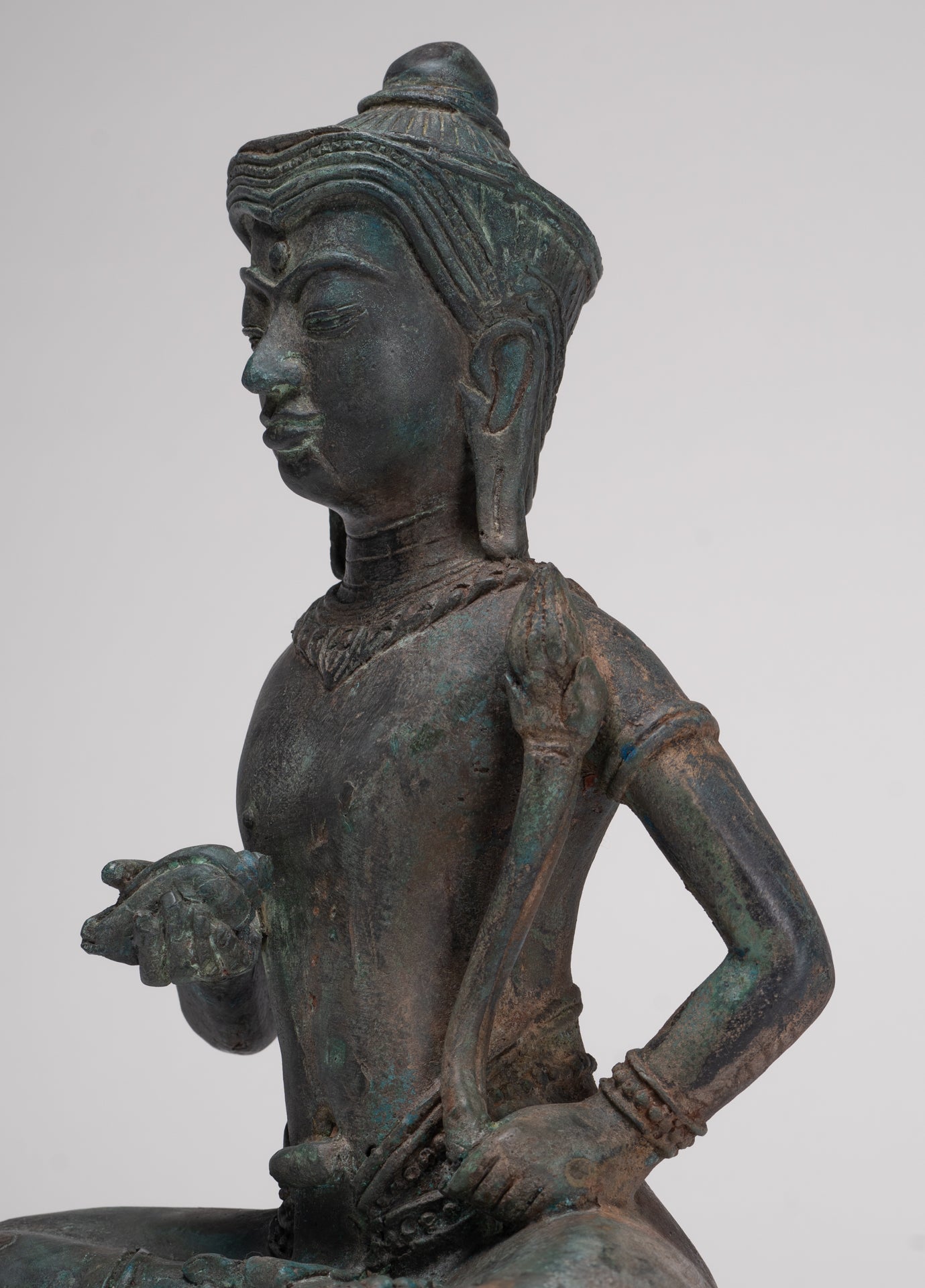 Tara Statue - Antique Java Style Majapahit Seated Bronze Tara Nyurma Pamo - 31cm/12"