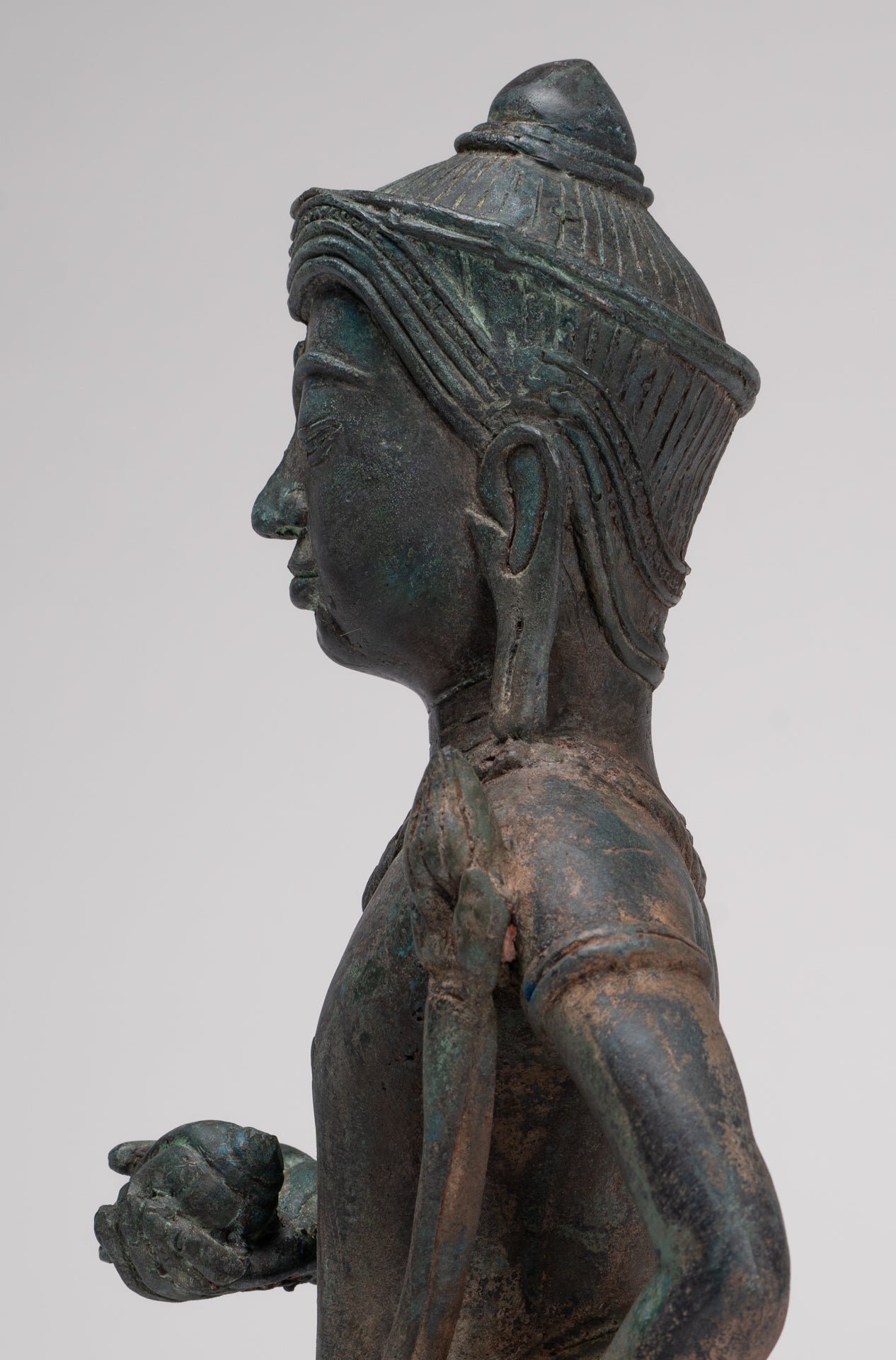 Tara Statue - Antique Java Style Majapahit Seated Bronze Tara Nyurma Pamo - 31cm/12"