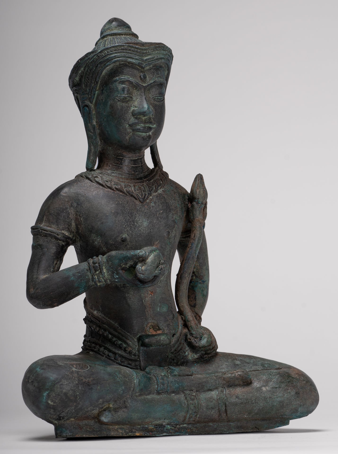 Tara Statue - Antique Java Style Majapahit Seated Bronze Tara Nyurma Pamo - 31cm/12"