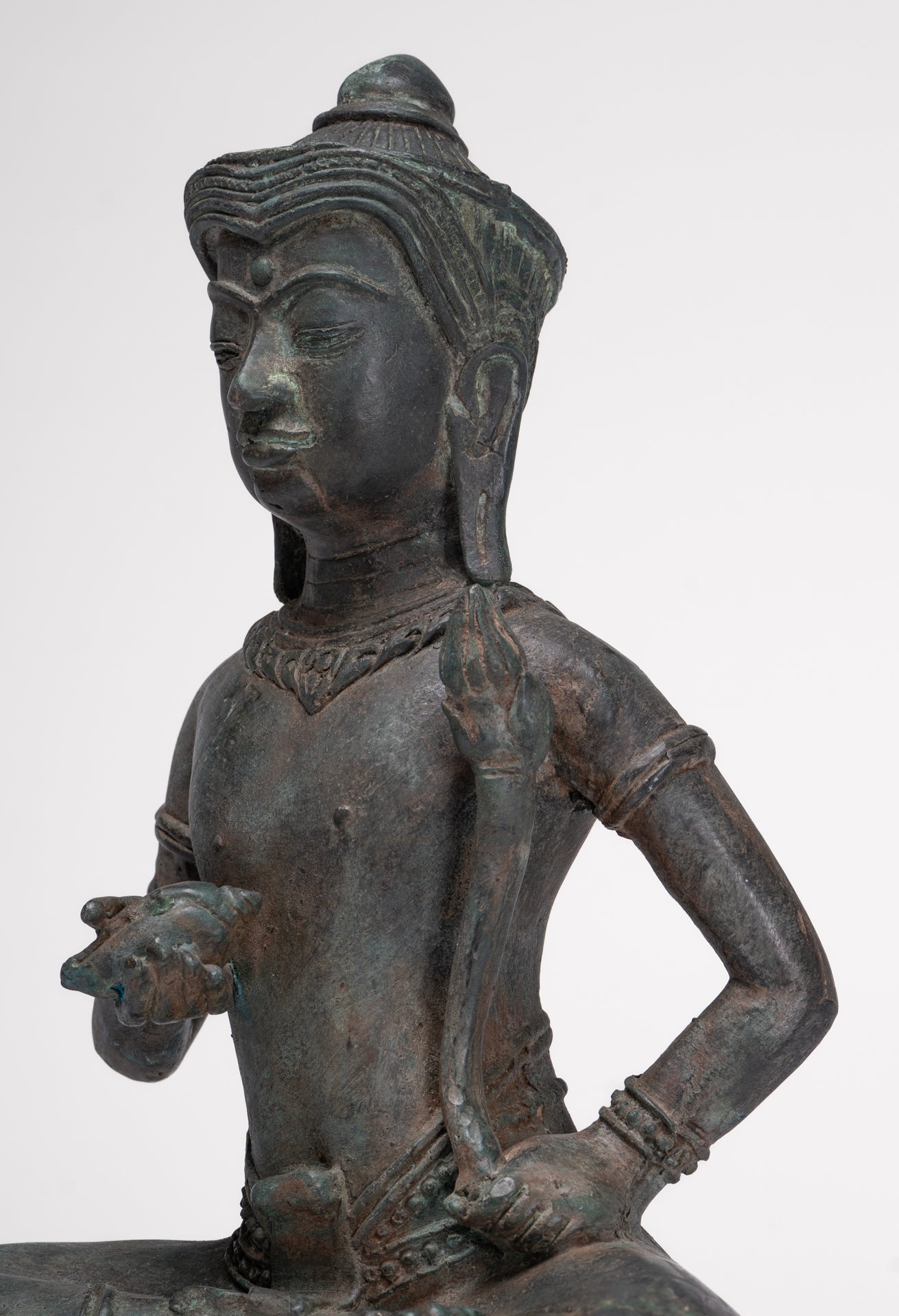 Tara Statue - Antique Java Style Majapahit Seated Bronze Tara Nyurma Pamo - 31cm/12"
