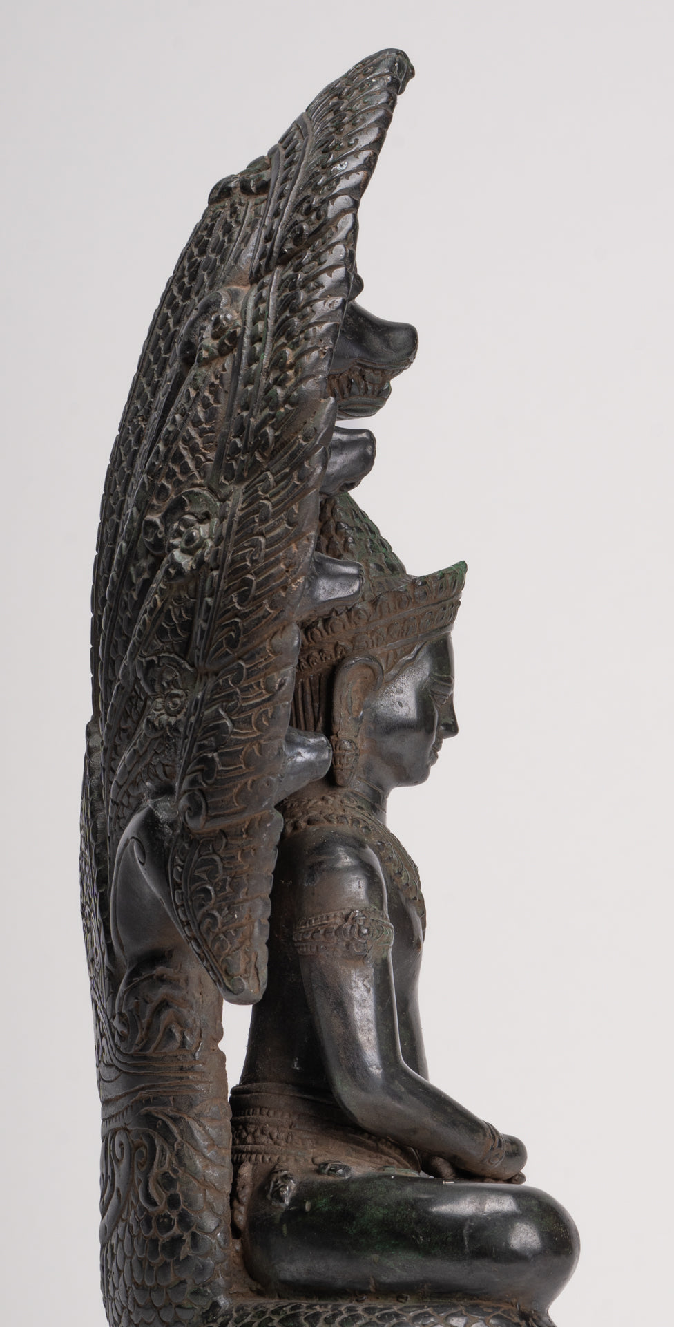 Antique Khmer Style Bronze Seated Meditation Naga Buddha Statue - 52cm/21"