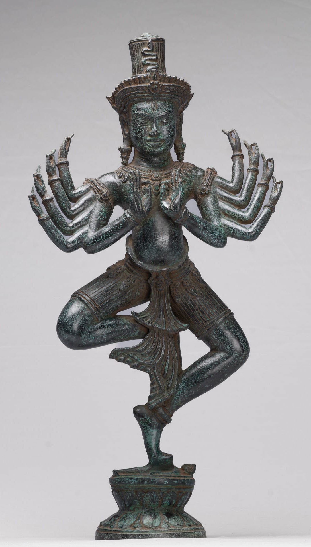 Shiva Statue - Antique Khmer Style Bronze Bayon Ardhaparyanka Shiva - 10 Arms - 54cm/22"