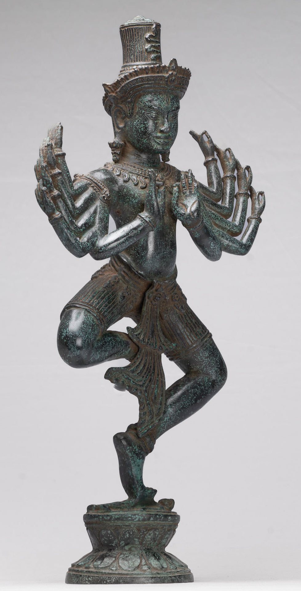 Shiva Statue - Antique Khmer Style Bronze Bayon Ardhaparyanka Shiva - 10 Arms - 54cm/22"