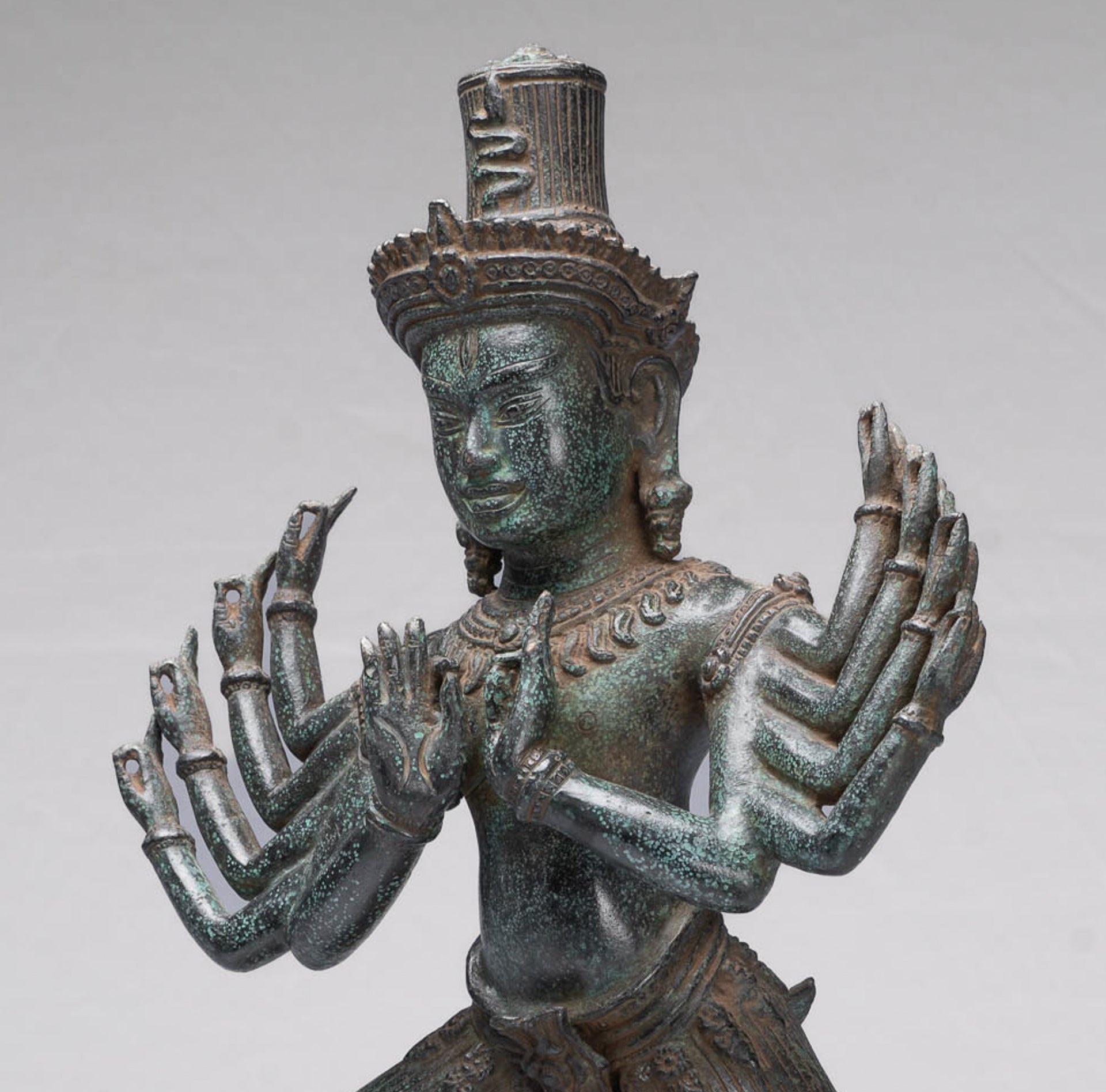 Shiva Statue - Antique Khmer Style Bronze Bayon Ardhaparyanka Shiva - 10 Arms - 54cm/22"
