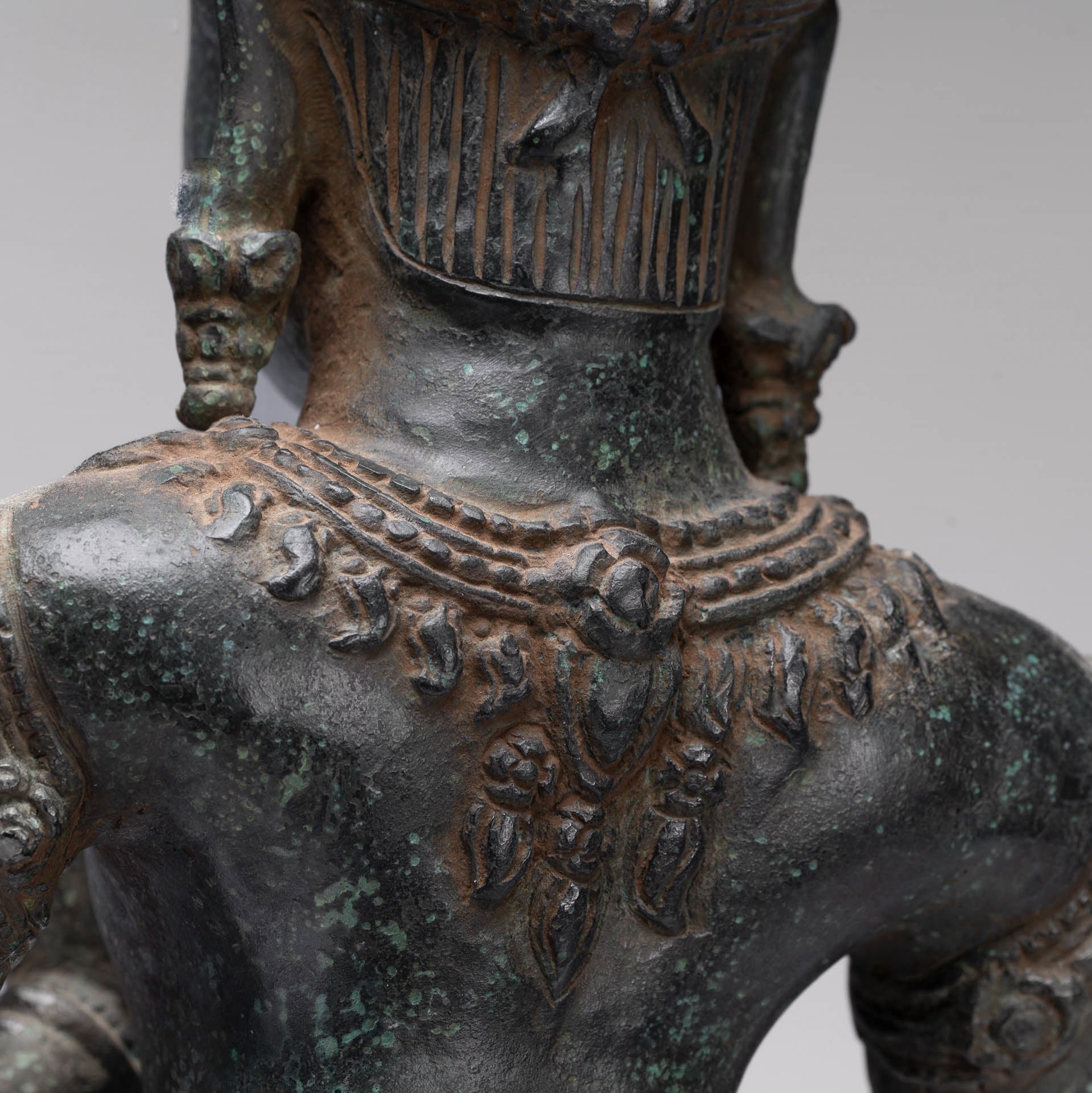 Shiva Statue - Antique Khmer Style Bronze Bayon Ardhaparyanka Shiva - 10 Arms - 54cm/22"