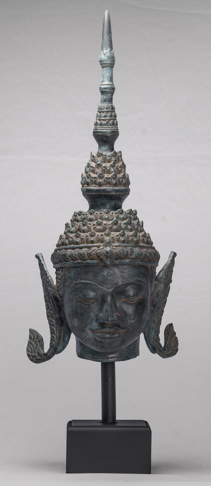 Buddha - Antique Thai Style Bronze Rattanakosin Buddha Head Statue - 66cm/26"