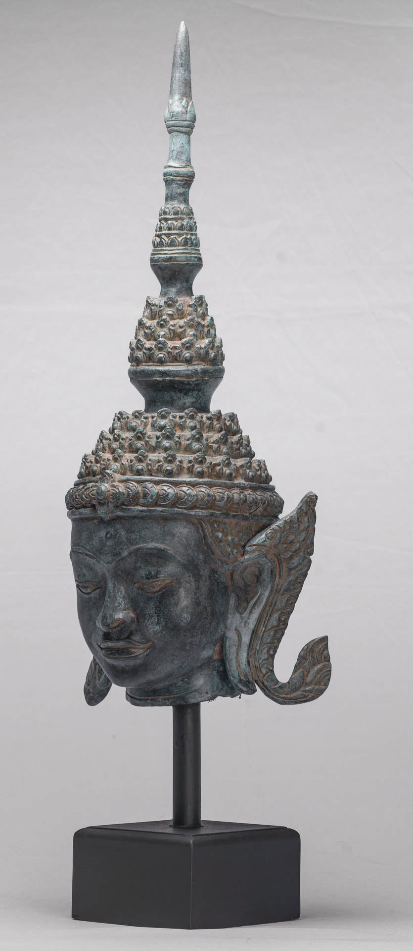 Buddha - Antique Thai Style Bronze Rattanakosin Buddha Head Statue - 66cm/26"