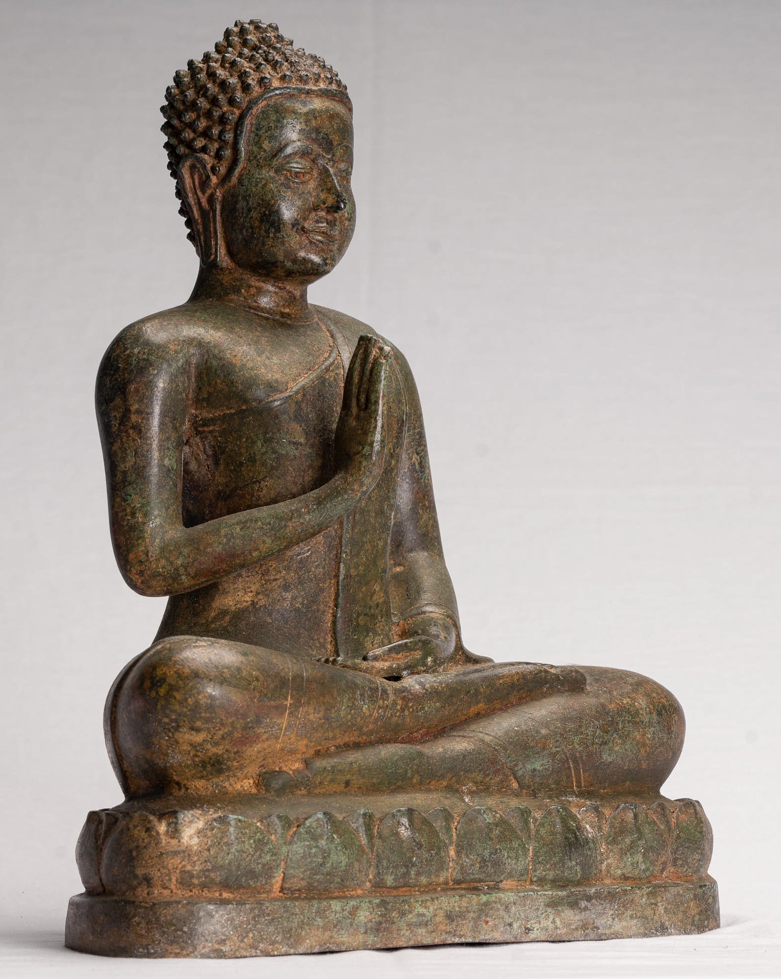 Buddha Statue - Antique Thai Style Seated Buddha Statue - Dharmachakra Teaching Mudra - 35cm/14"