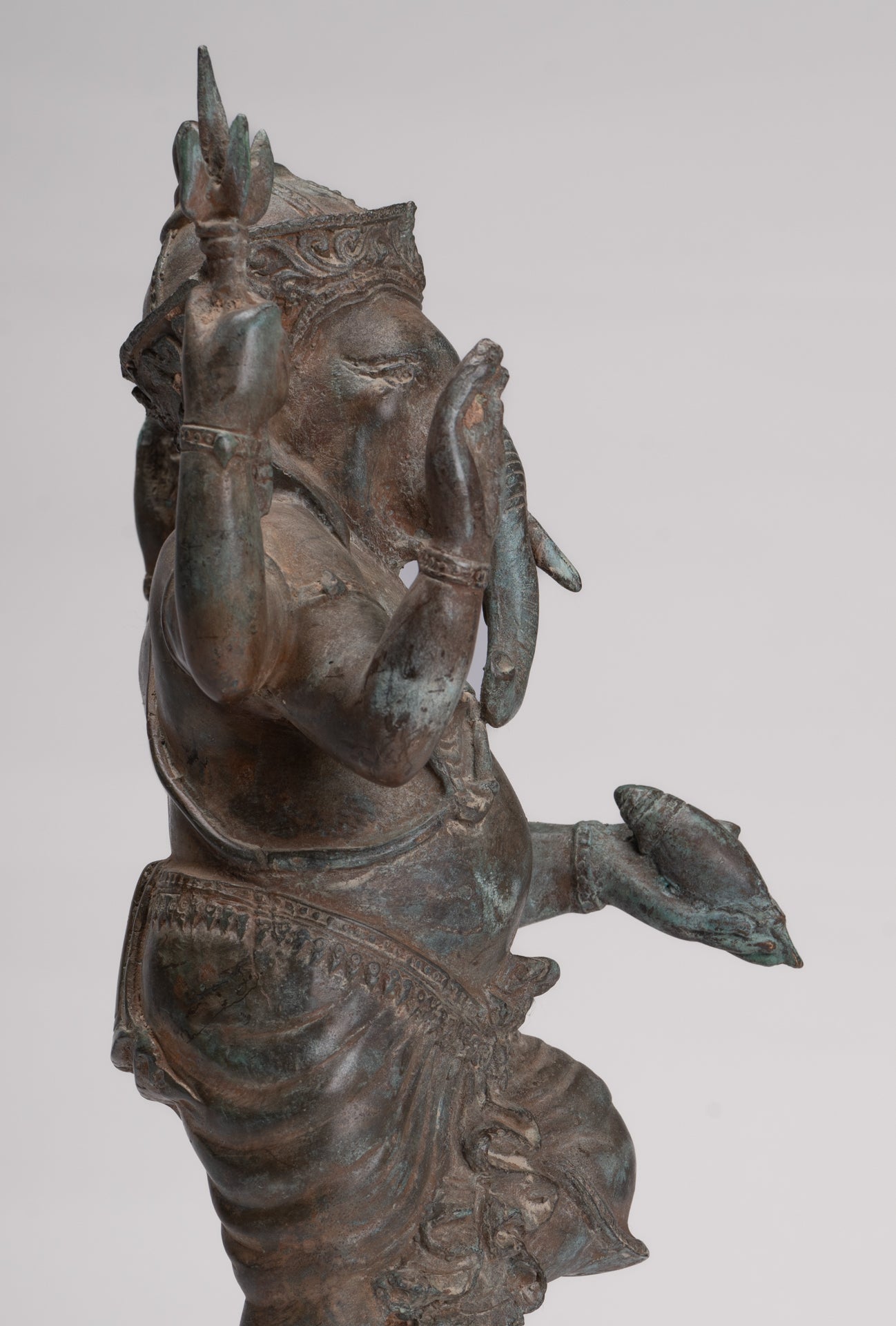 Ganesha Statue - Antique Thai Style Bronze Standing 4-Arm Ganesha Statue - 36cm/14"