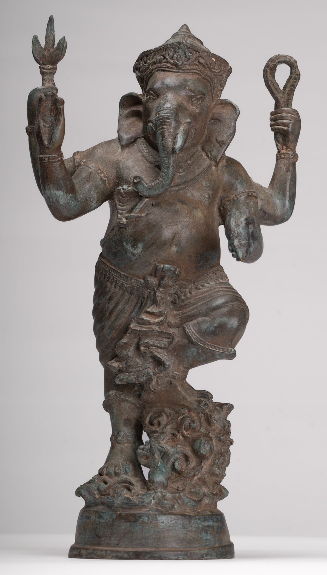 Ganesha Statue - Antique Thai Style Bronze Standing 4-Arm Ganesha Statue - 36cm/14"