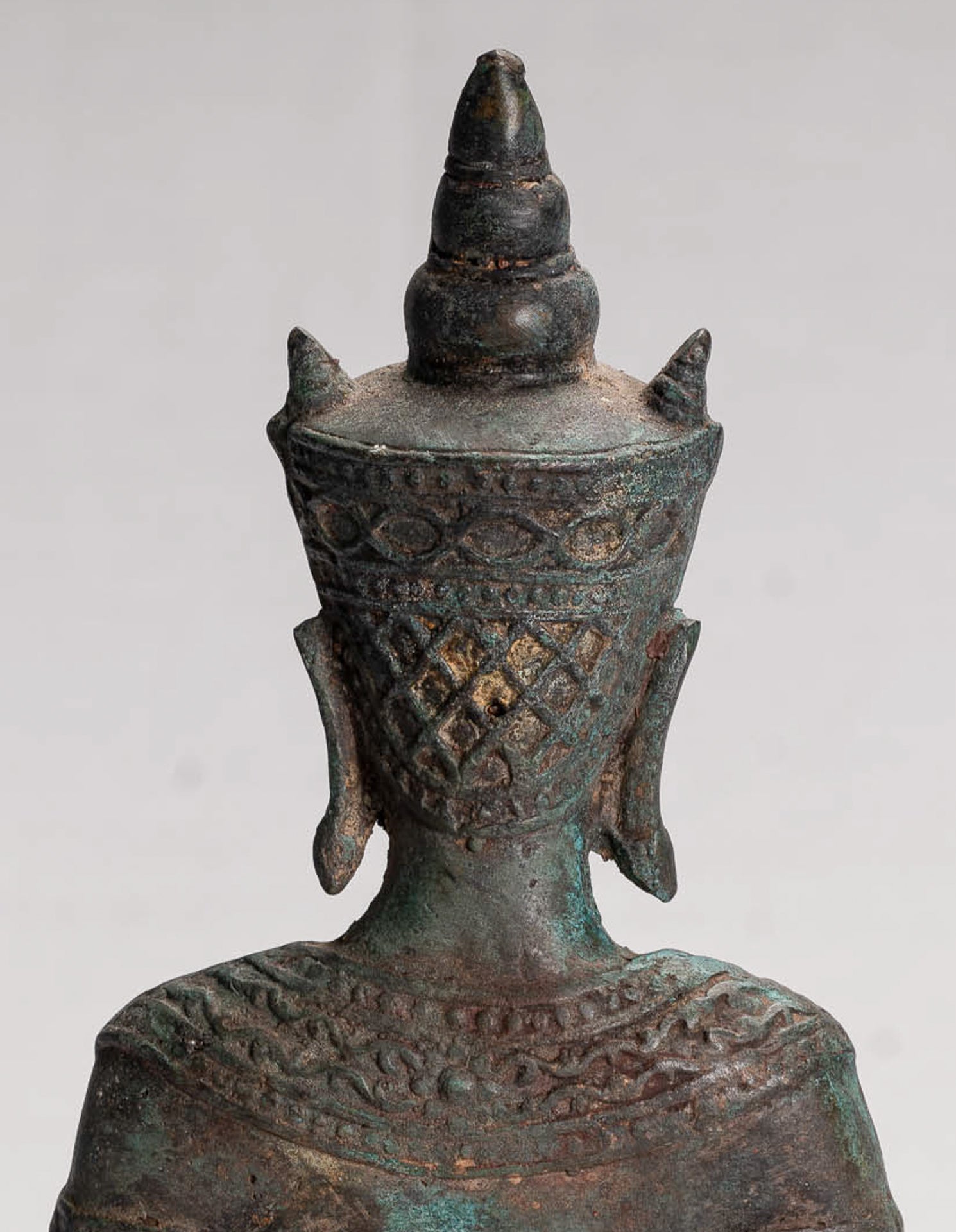 Antique Thai Style Seated Bronze Ayutthaya Meditation Buddha Statue - 26cm/10"