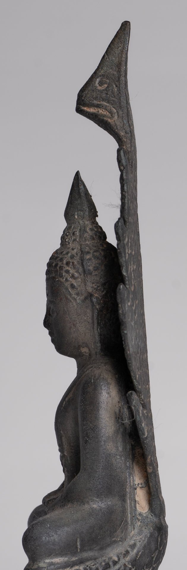 Buddha Statue - Antique Sukhothai Style Bronze Meditating Naga Buddha Statue - 21cm/8"