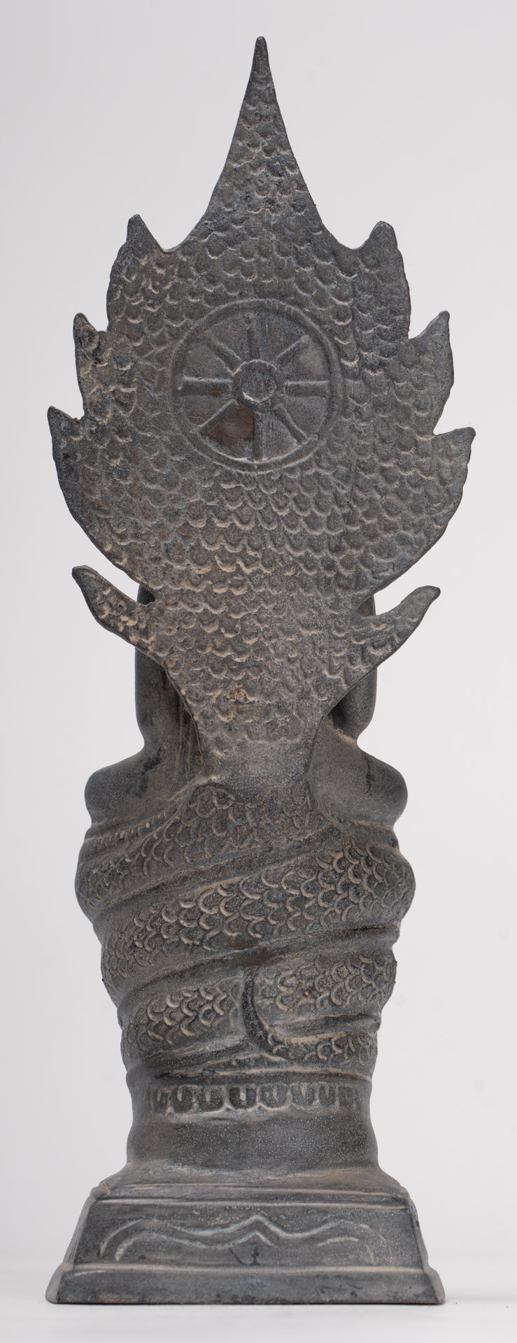 Buddha Statue - Antique Sukhothai Style Bronze Meditating Naga Buddha Statue - 21cm/8"