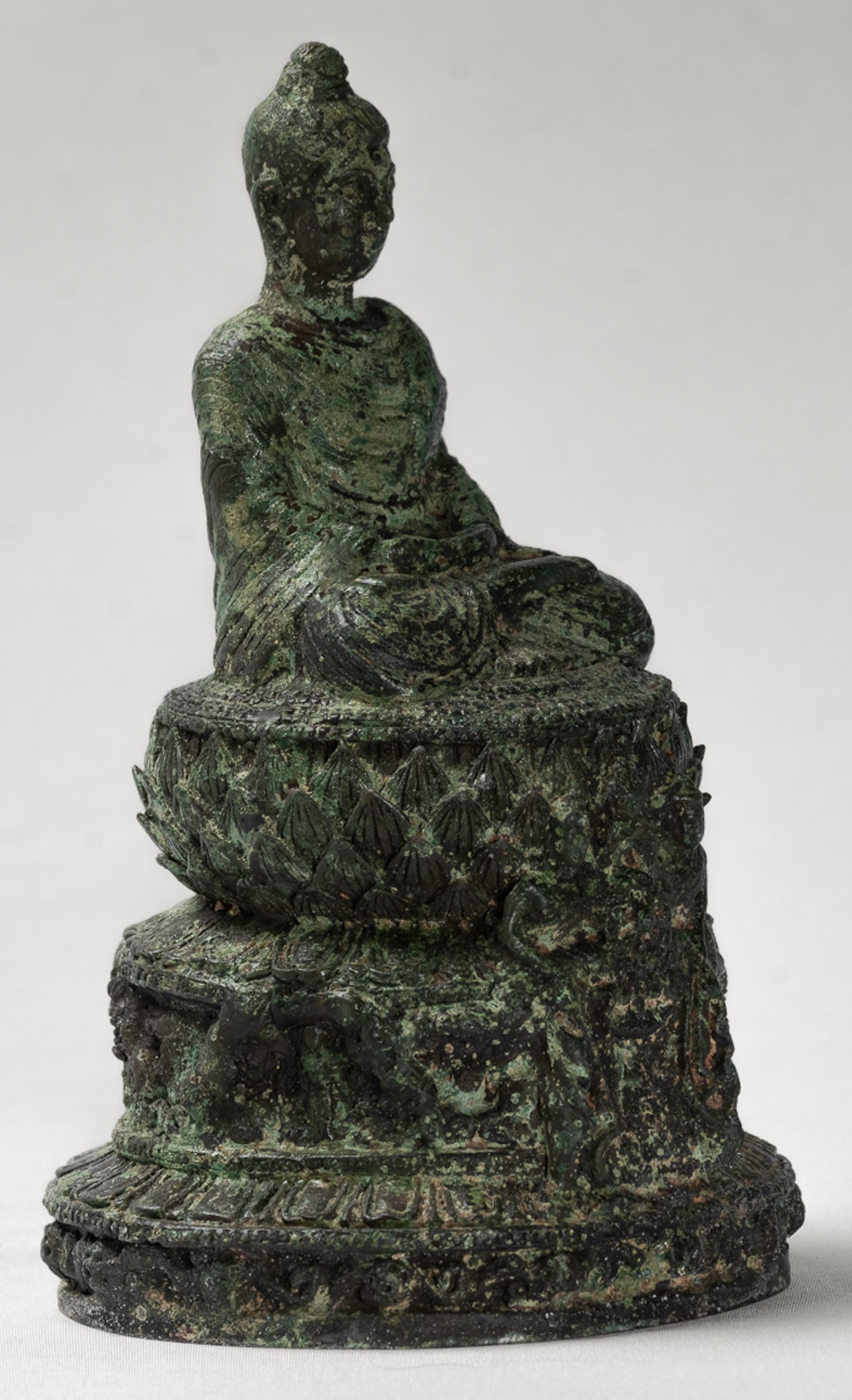 Indian Buddha Statue - Antique Gandhara Style Bronze Meditation Buddha Statue - 21cm/8"