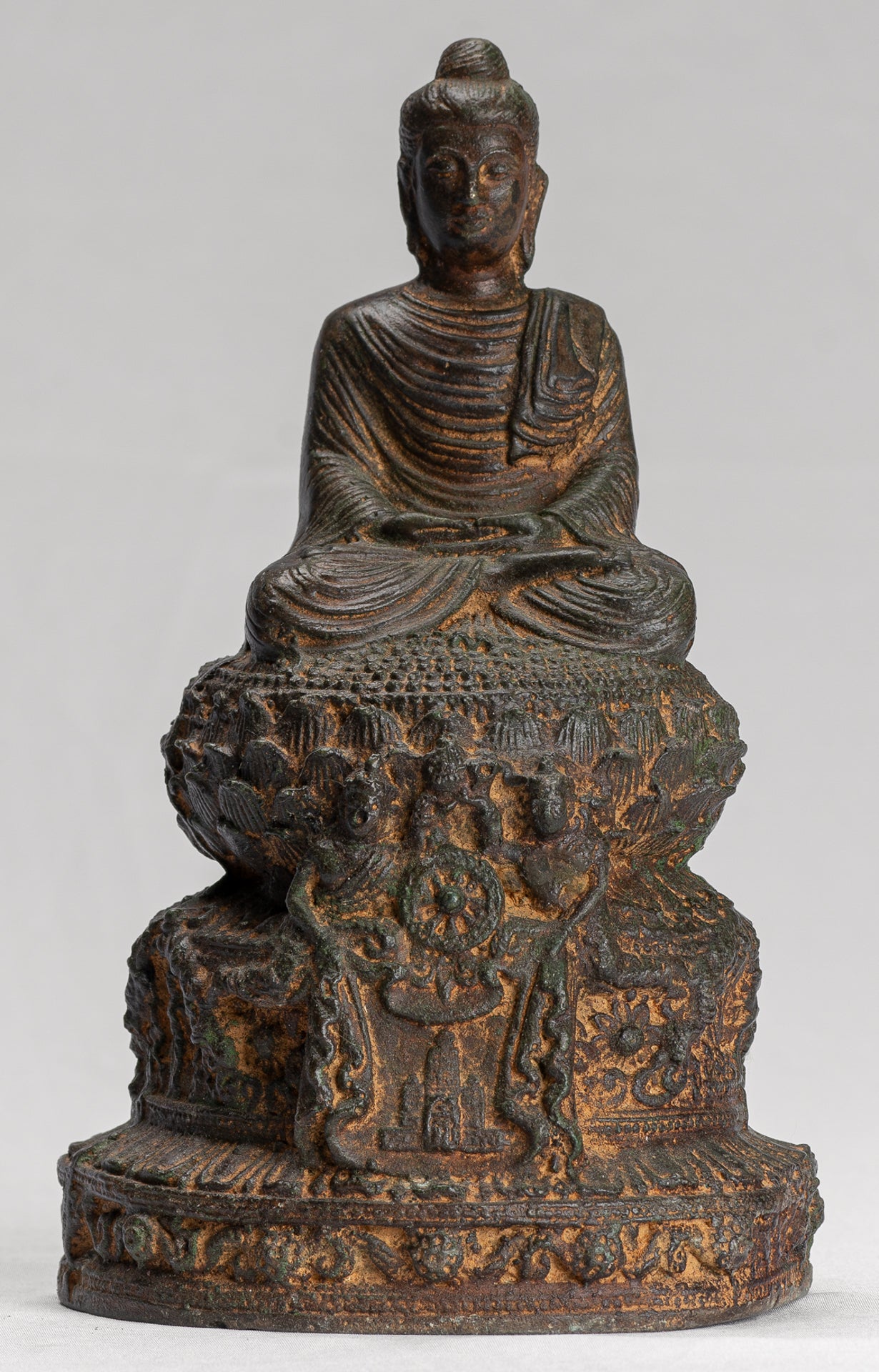 Indian Buddha Statue - Antique Gandhara Style Bronze Meditation Buddha Statue - 21cm/8"