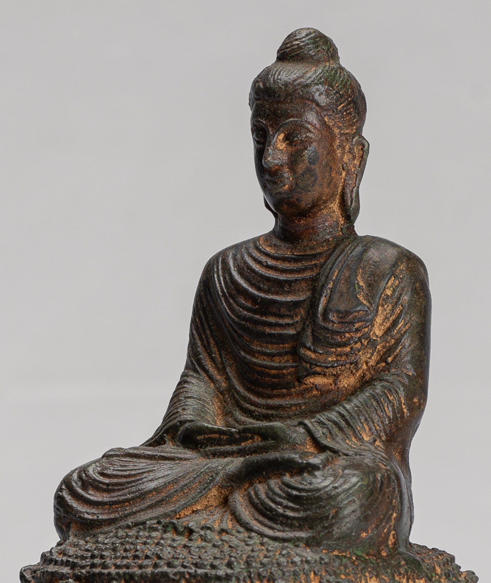 Indian Buddha Statue - Antique Gandhara Style Bronze Meditation Buddha Statue - 21cm/8"