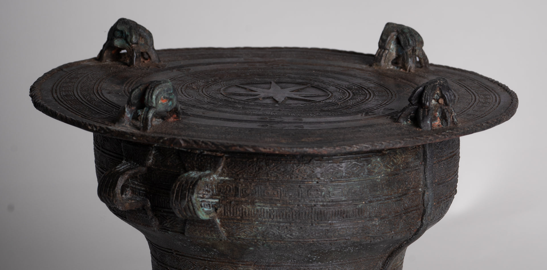 Thai Rain Drum - Antique Thai Style Bronze Free Standing Frog Rain Drum - 19cm/8"