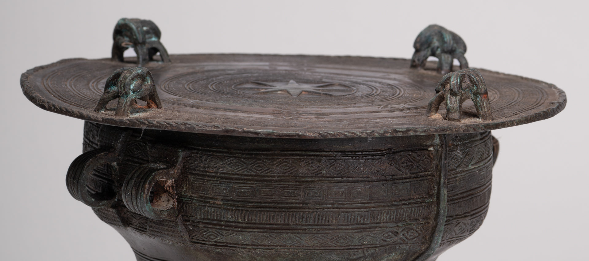 Thai Rain Drum - Antique Thai Style Bronze Free Standing Frog Rain Drum - 21cm/8"