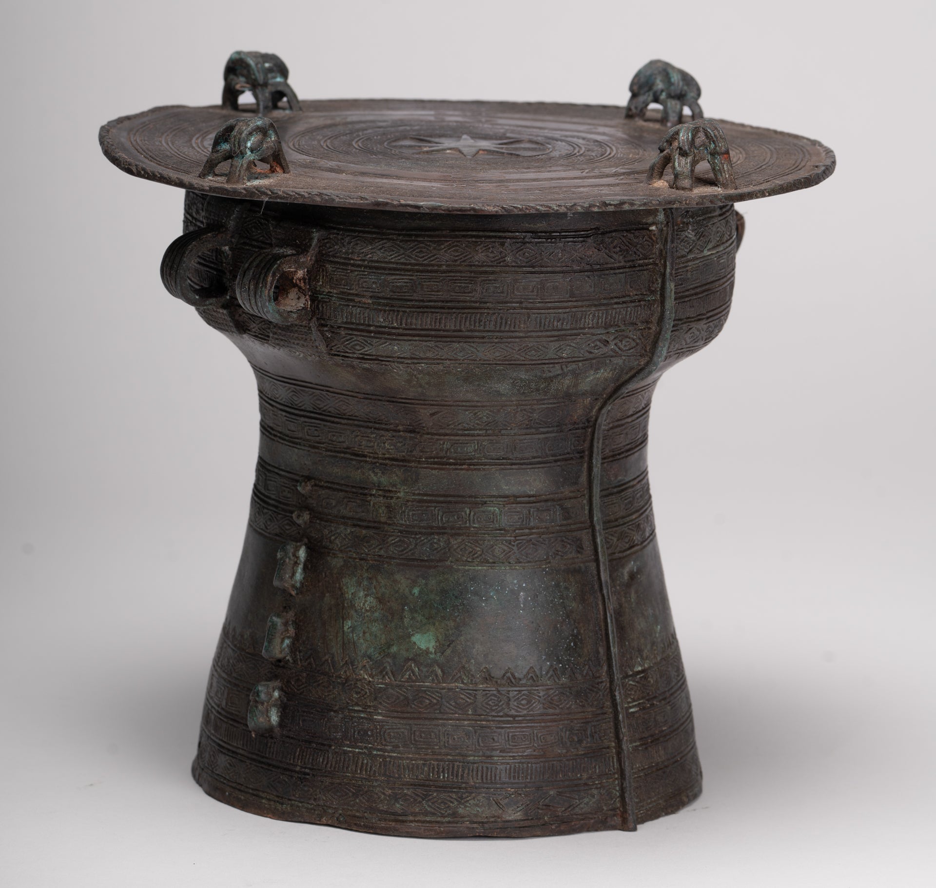 Thai Rain Drum - Antique Thai Style Bronze Free Standing Frog Rain Drum - 21cm/8"